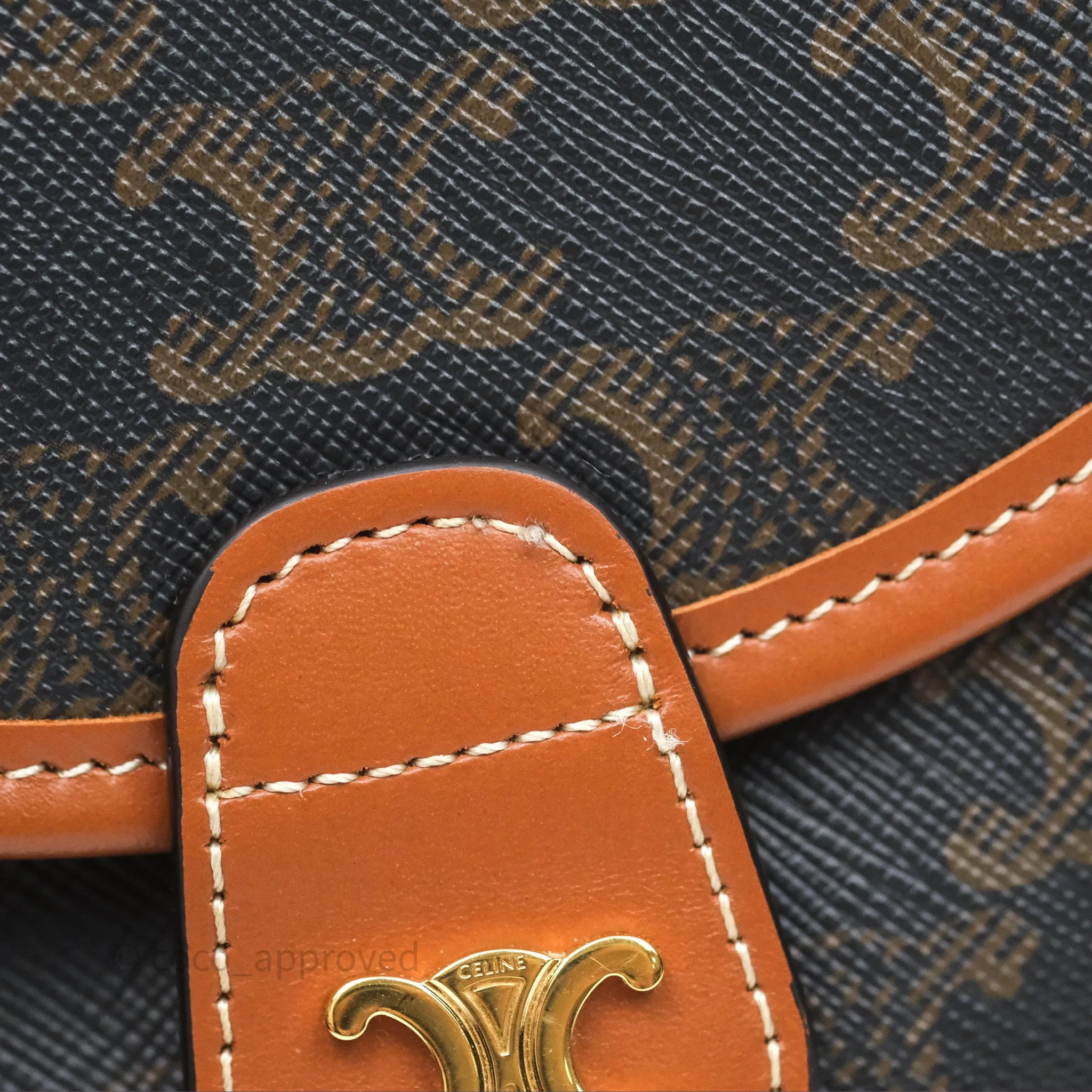 Celine Mini Besace Triomphe Canvas Calfskin Tan