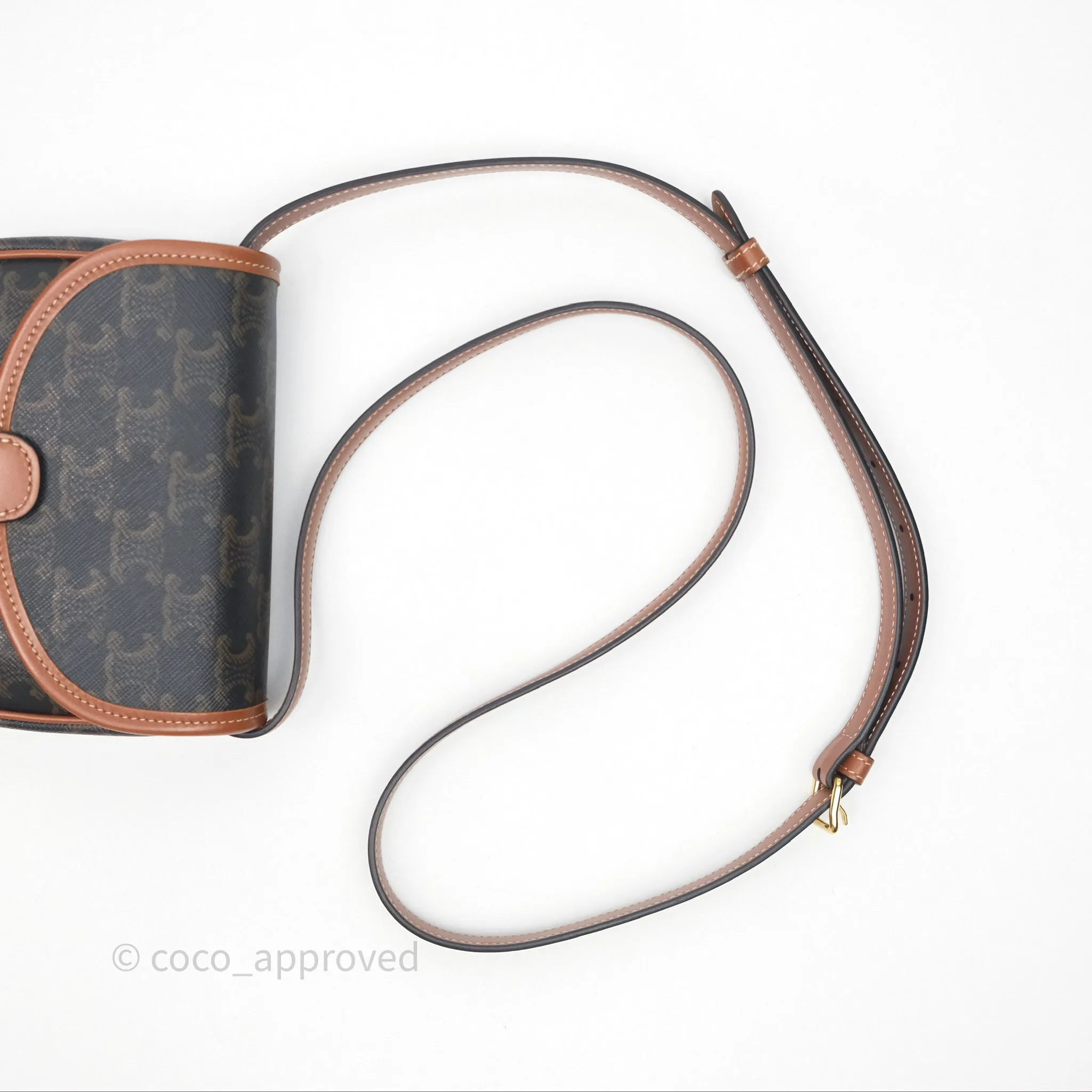 Celine Mini Besace Triomphe Canvas Calfskin Tan