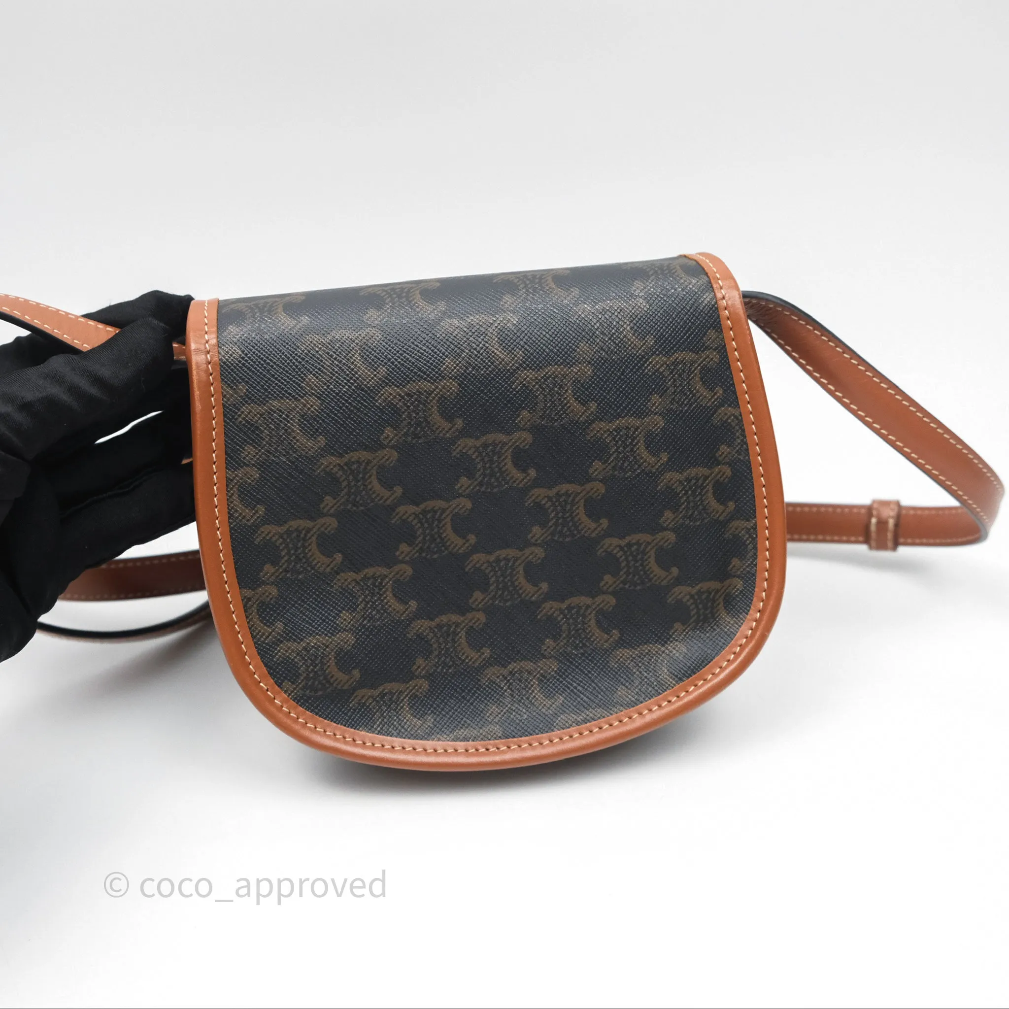Celine Mini Besace Triomphe Canvas Calfskin Tan