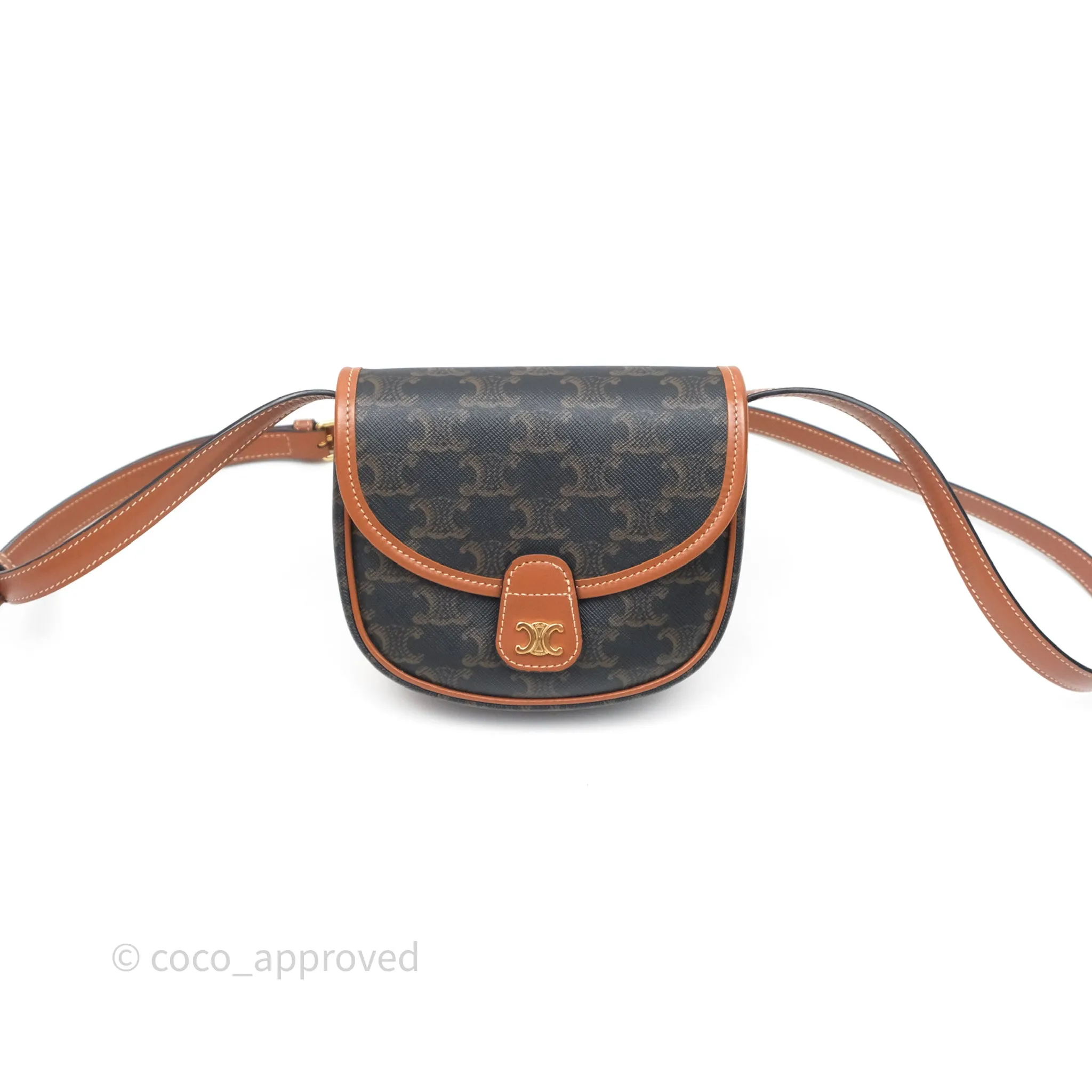 Celine Mini Besace Triomphe Canvas Calfskin Tan