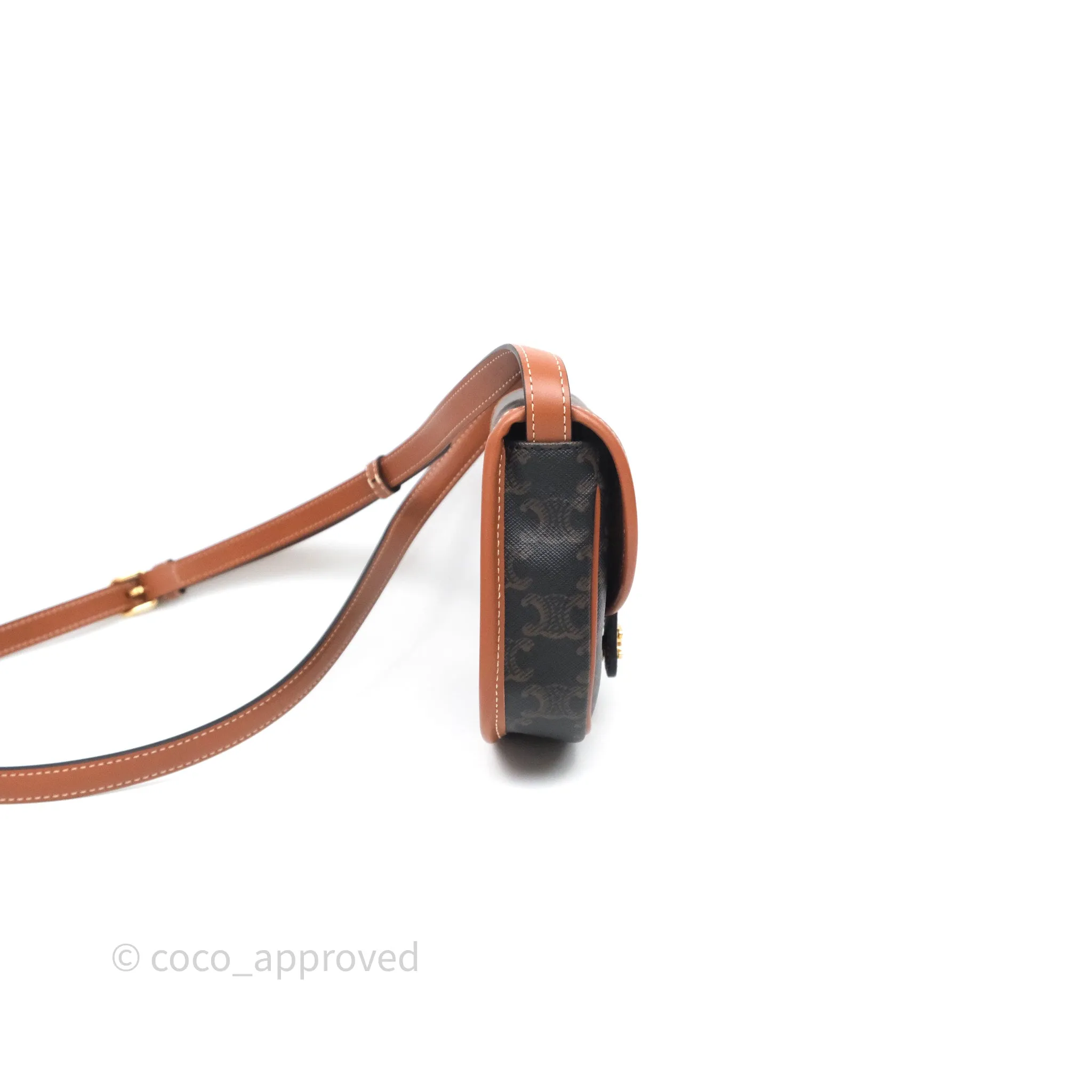 Celine Mini Besace Triomphe Canvas Calfskin Tan