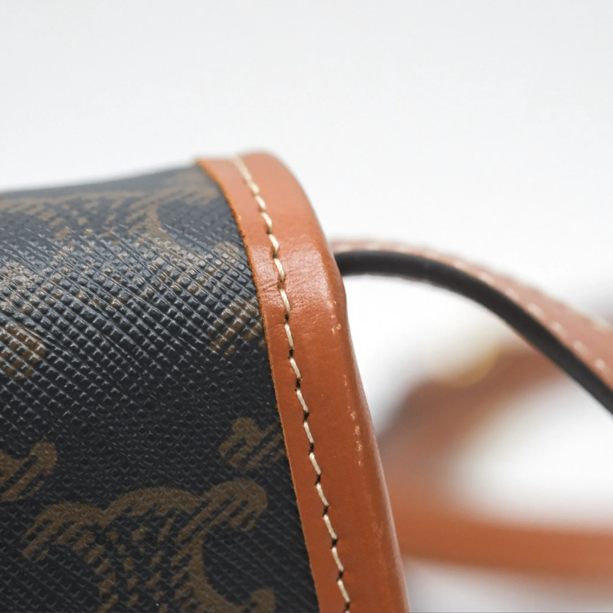 Celine Mini Besace Triomphe Canvas Calfskin Tan