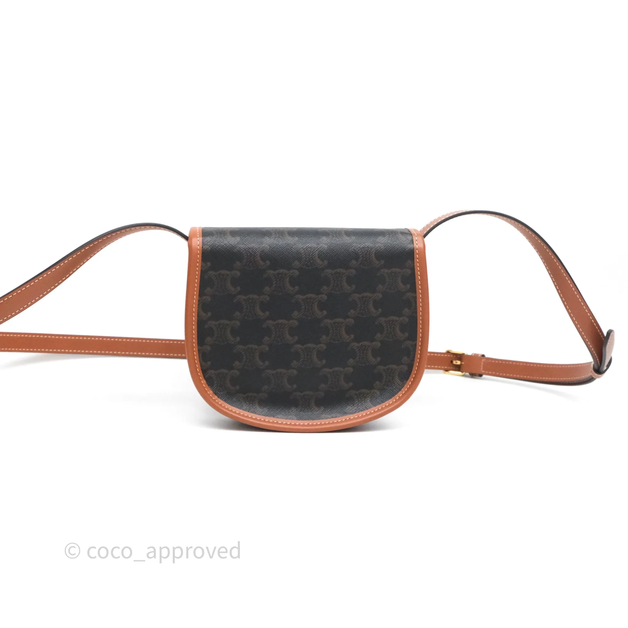 Celine Mini Besace Triomphe Canvas Calfskin Tan
