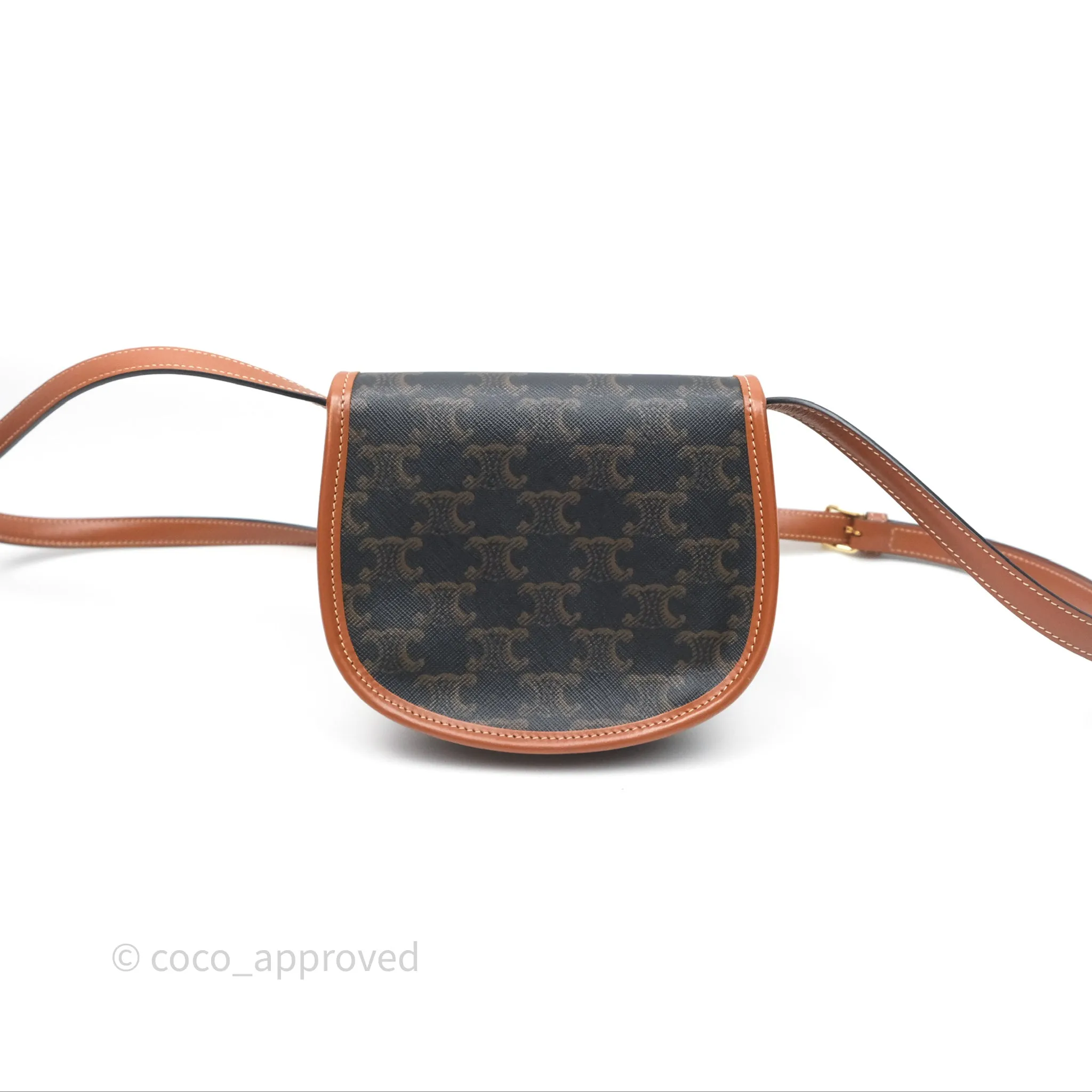 Celine Mini Besace Triomphe Canvas Calfskin Tan