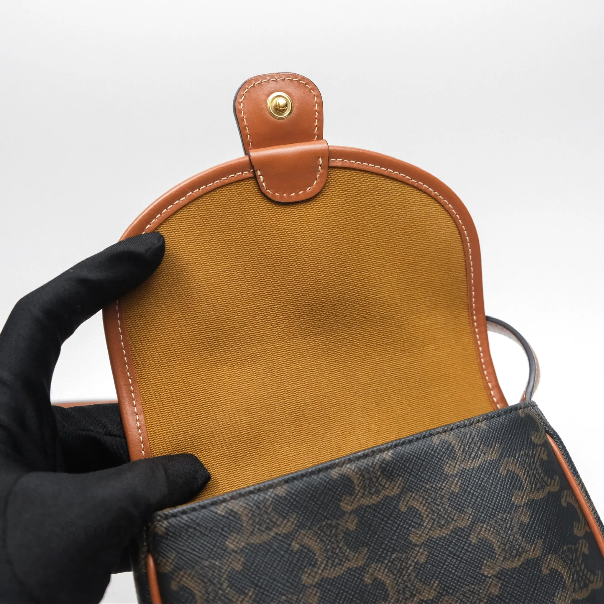 Celine Mini Besace Triomphe Canvas Calfskin Tan