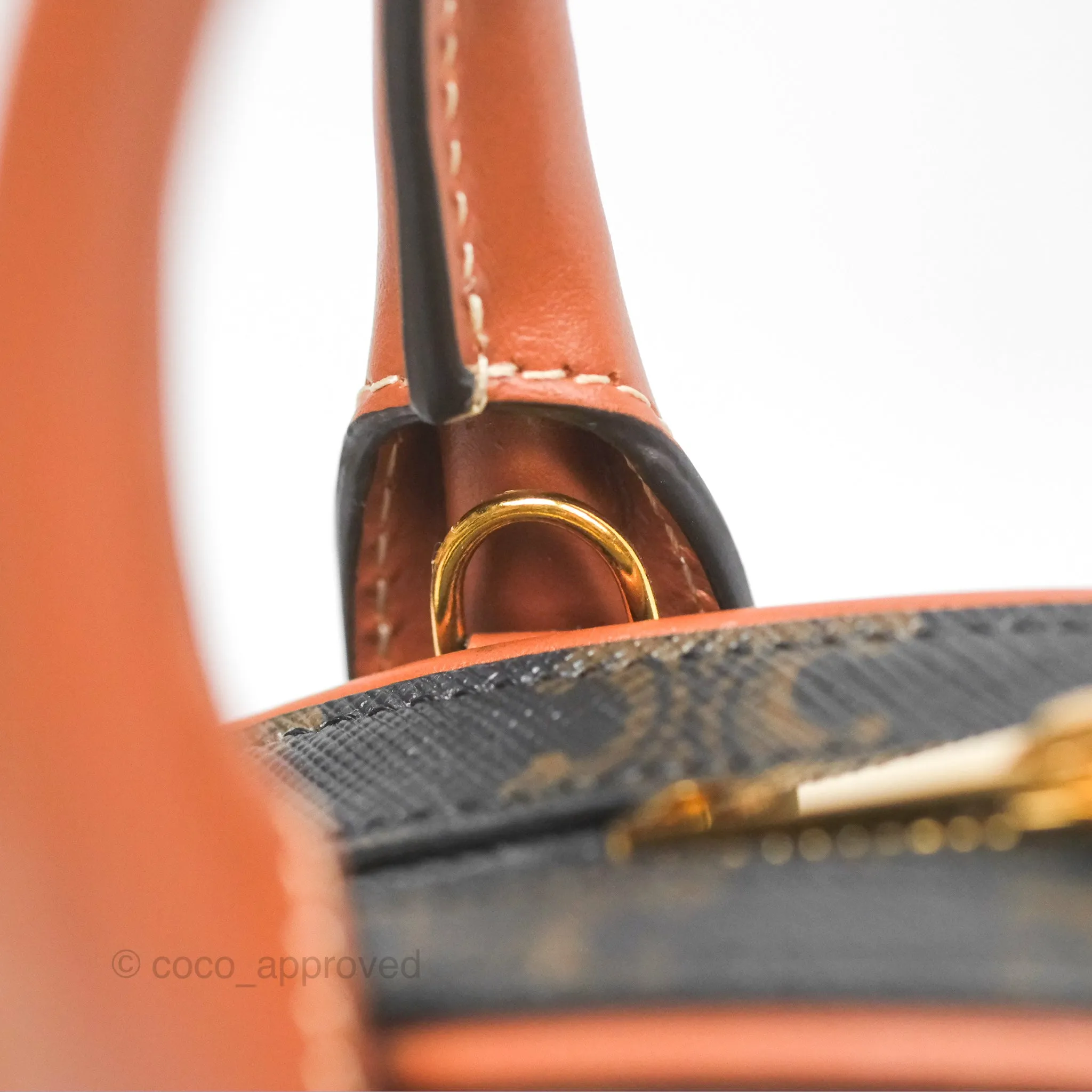 Celine Mini Bowling Bag Triomphe Canvas Tan Calfskin