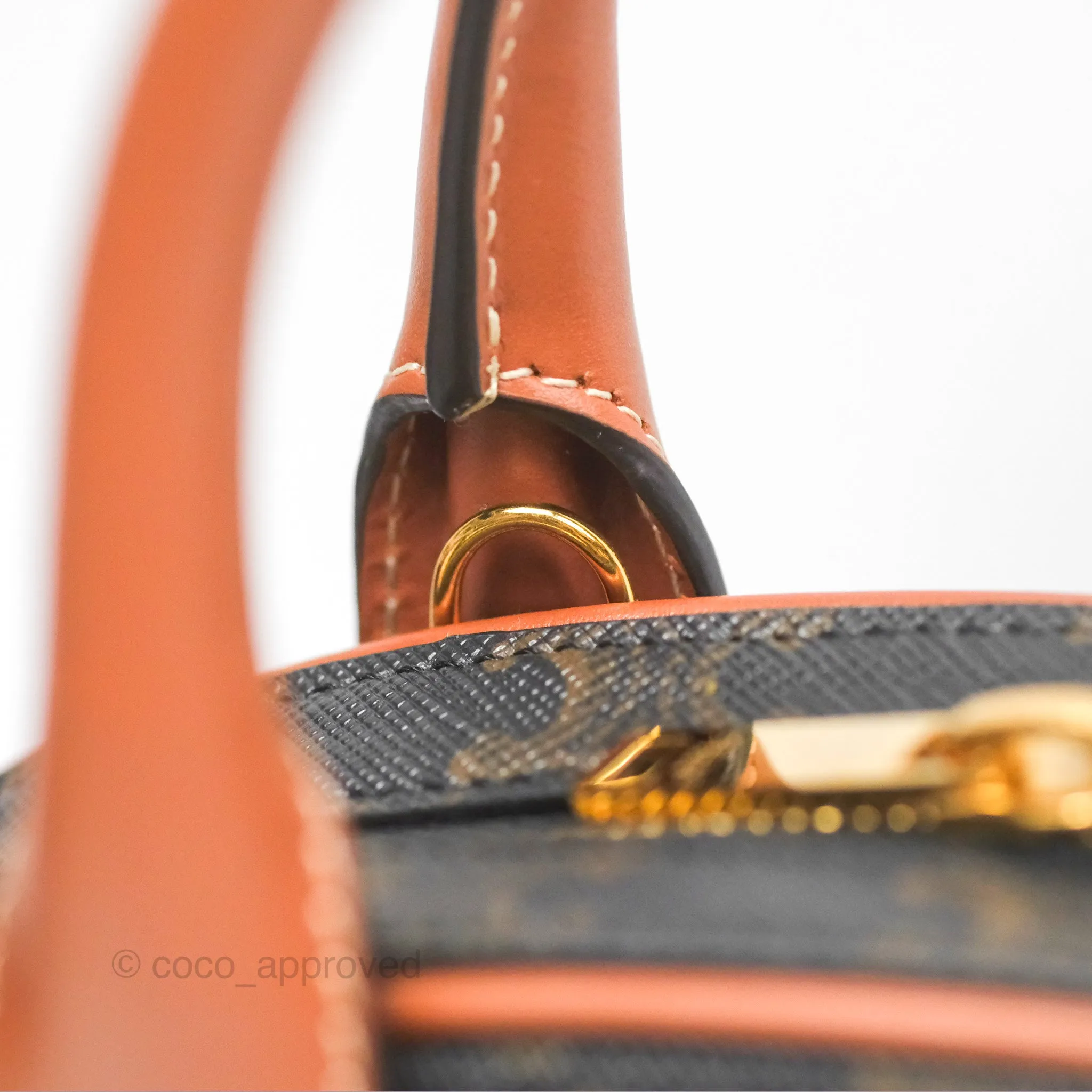 Celine Mini Bowling Bag Triomphe Canvas Tan Calfskin