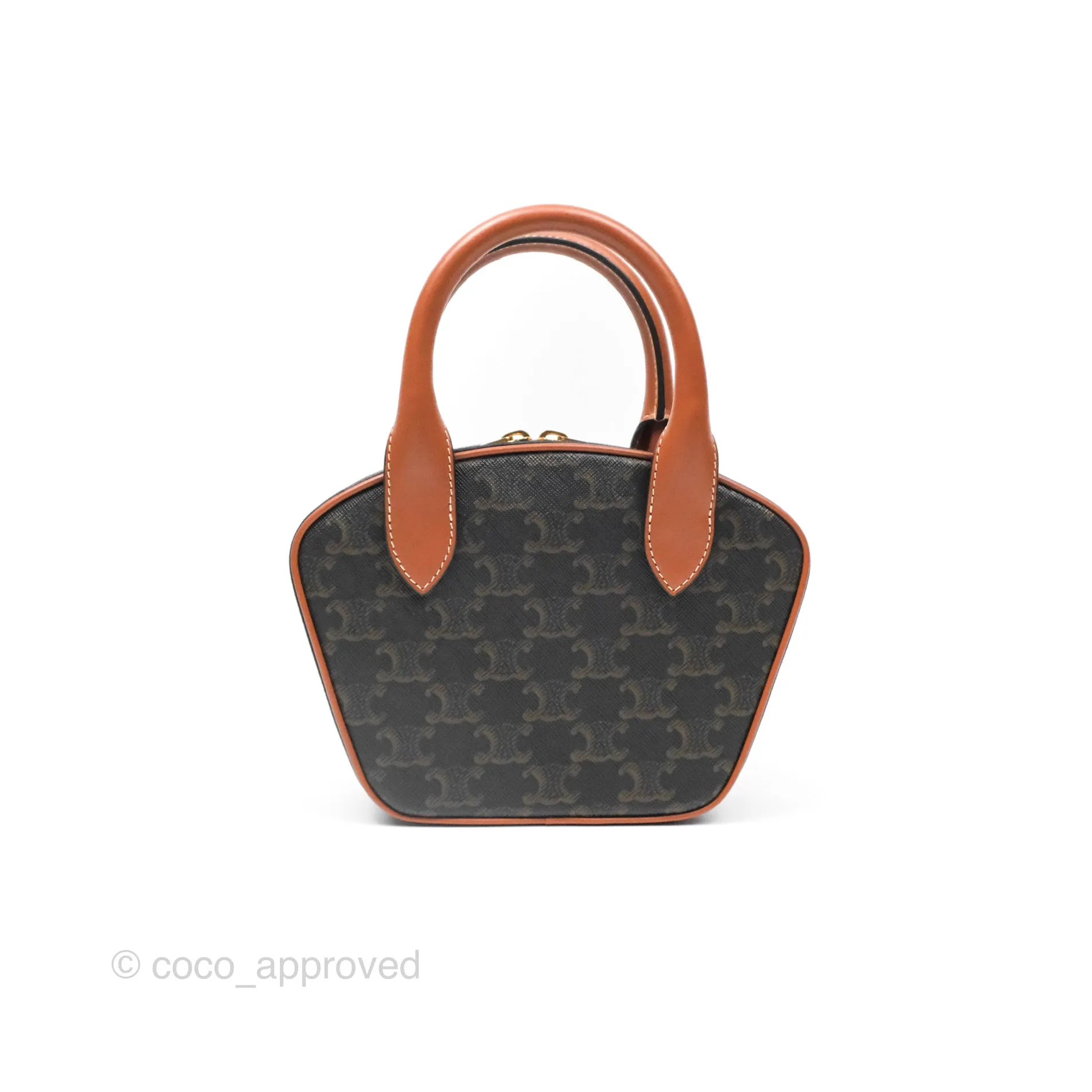 Celine Mini Bowling Bag Triomphe Canvas Tan Calfskin
