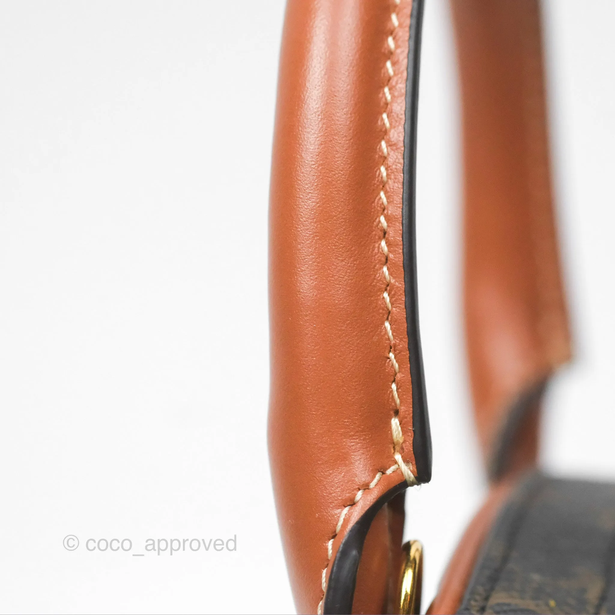 Celine Mini Bowling Bag Triomphe Canvas Tan Calfskin