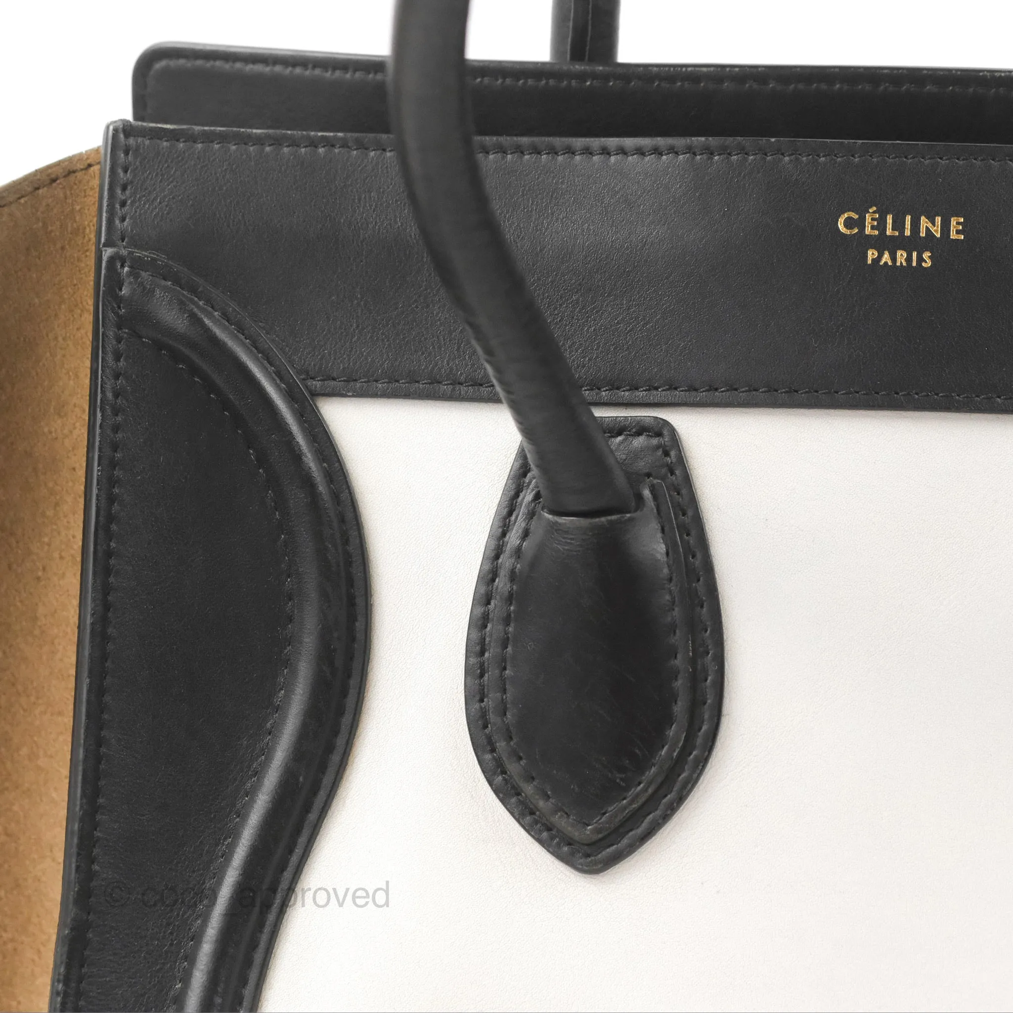Celine Mini Luggage Bag Black/White/Brown Calfskin