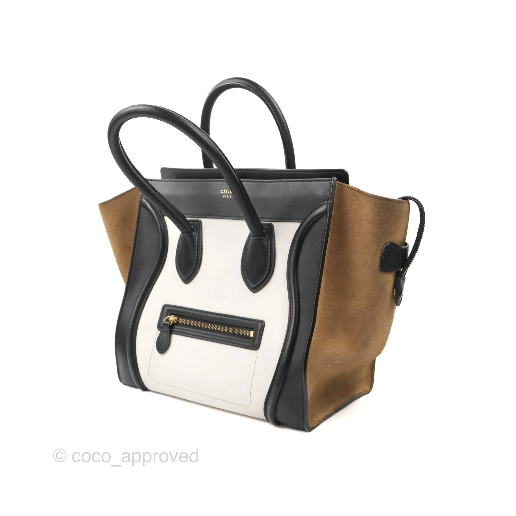 Celine Mini Luggage Bag Black/White/Brown Calfskin