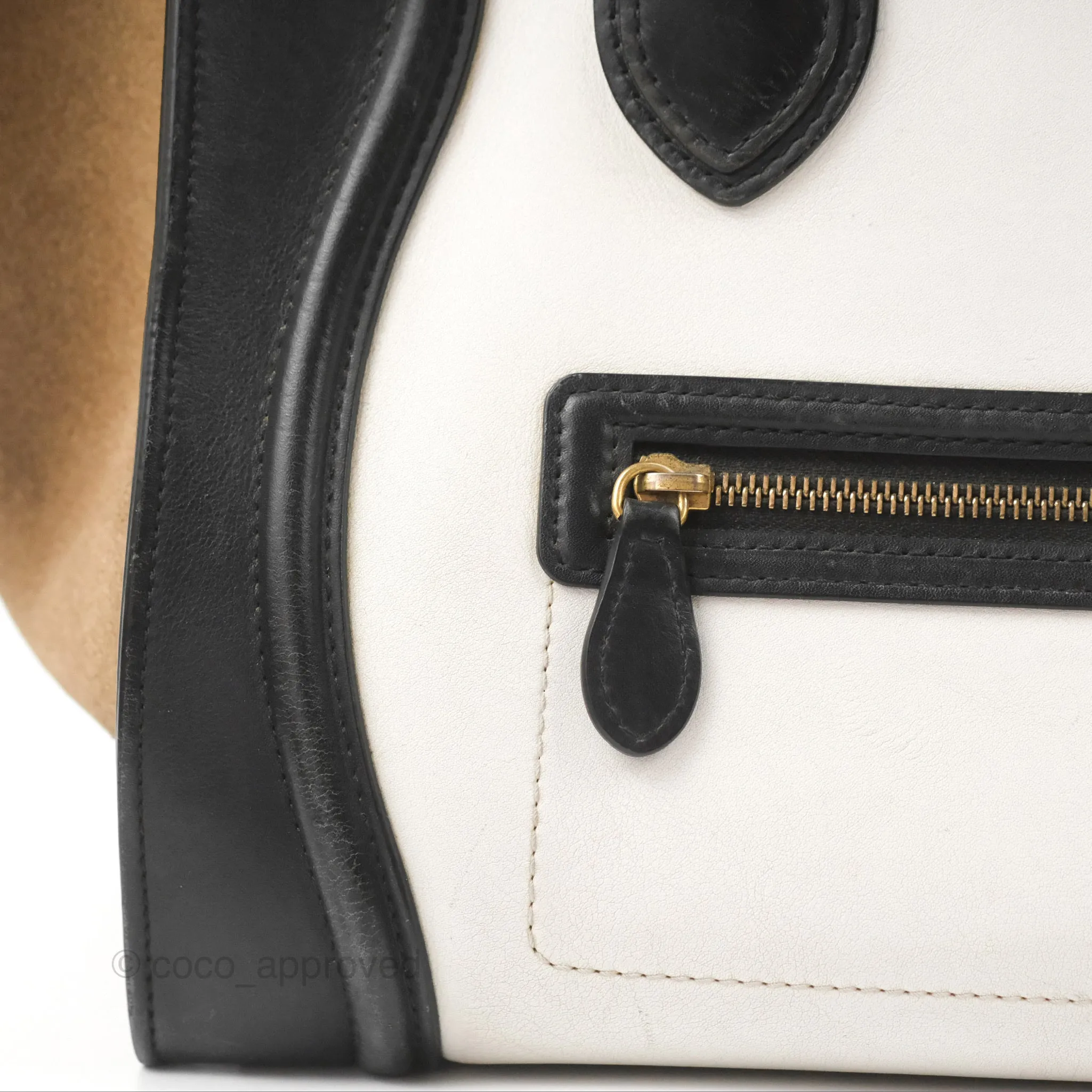 Celine Mini Luggage Bag Black/White/Brown Calfskin