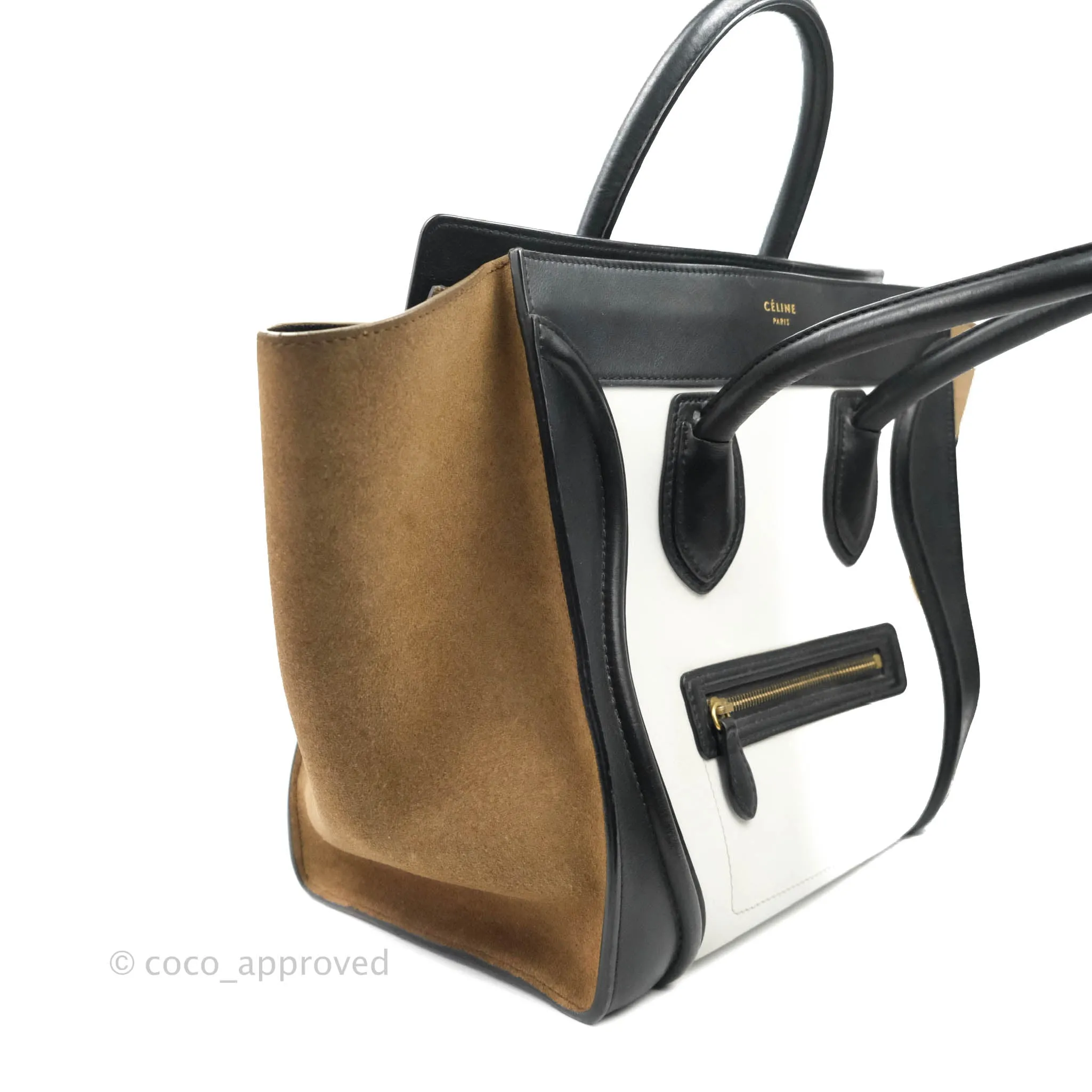 Celine Mini Luggage Bag Black/White/Brown Calfskin