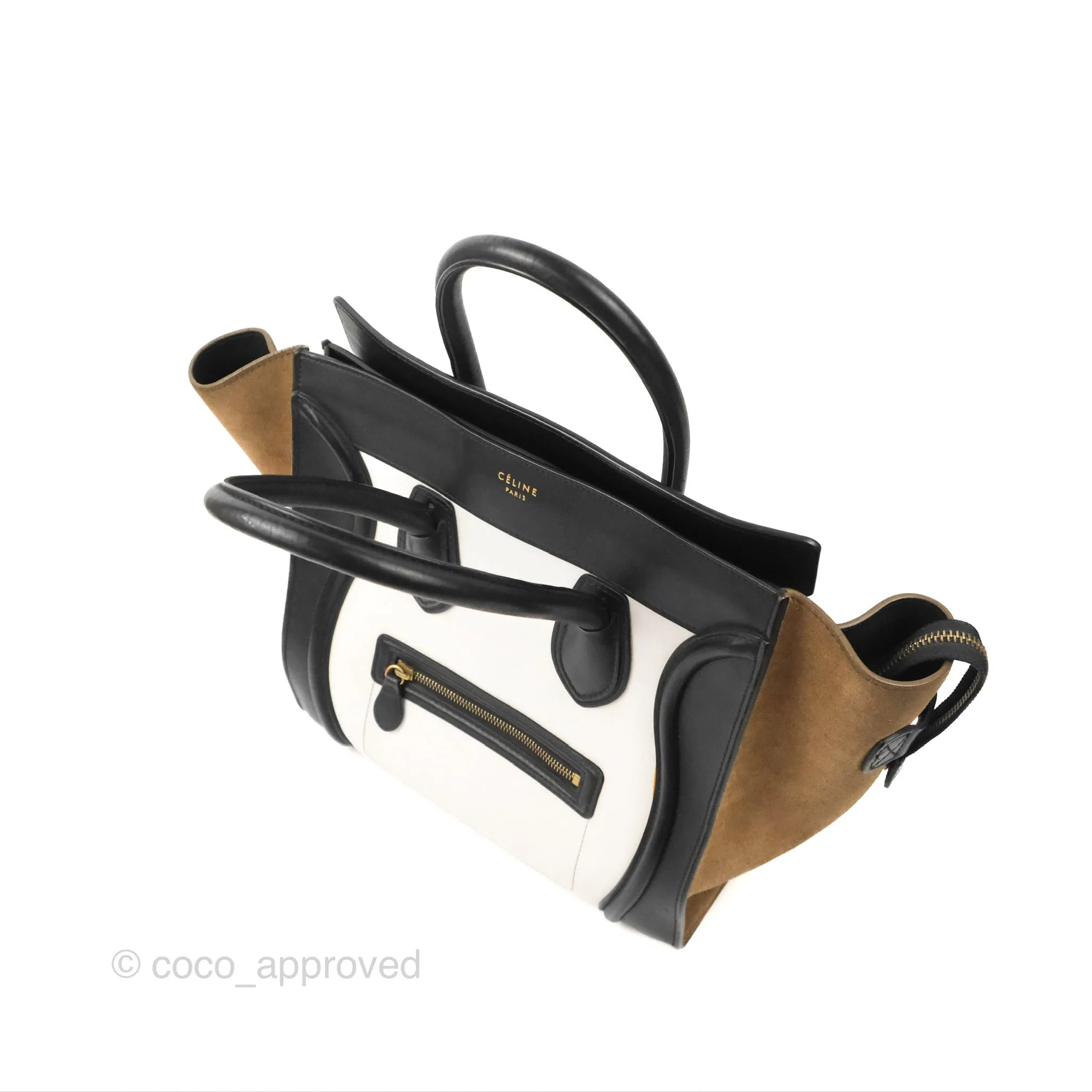 Celine Mini Luggage Bag Black/White/Brown Calfskin