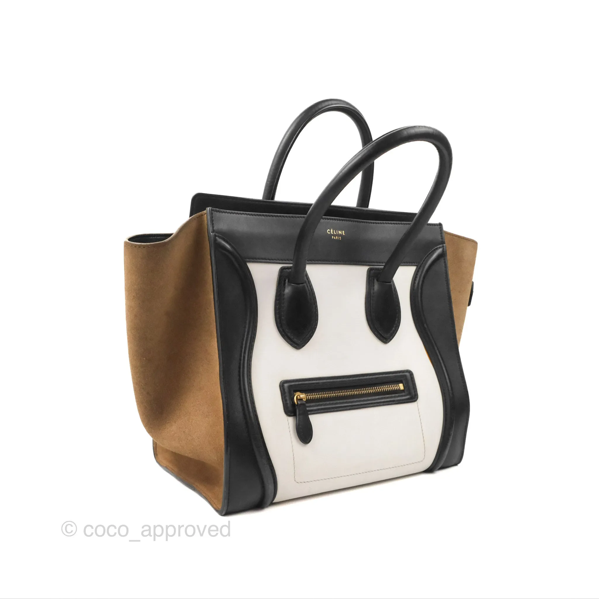 Celine Mini Luggage Bag Black/White/Brown Calfskin