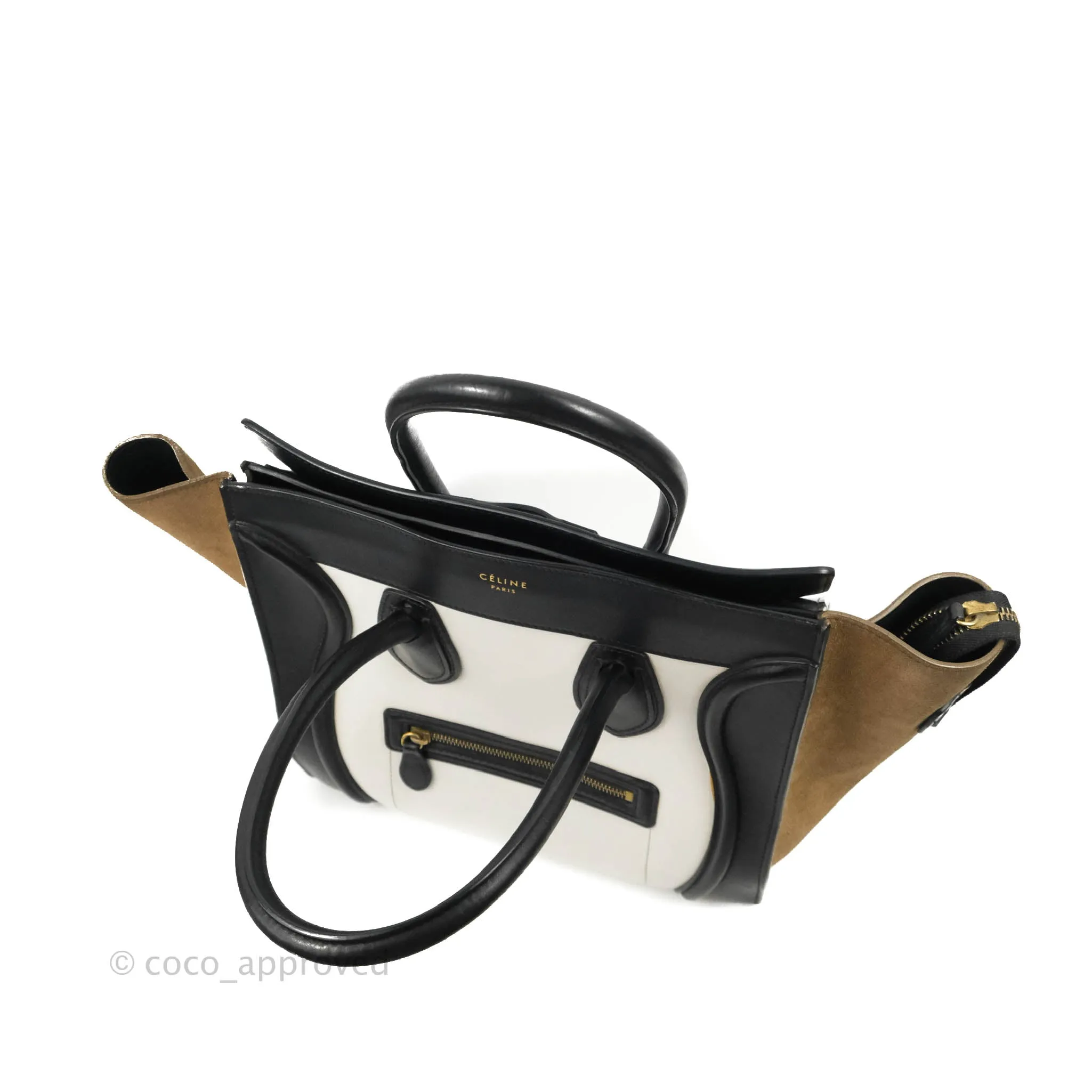 Celine Mini Luggage Bag Black/White/Brown Calfskin
