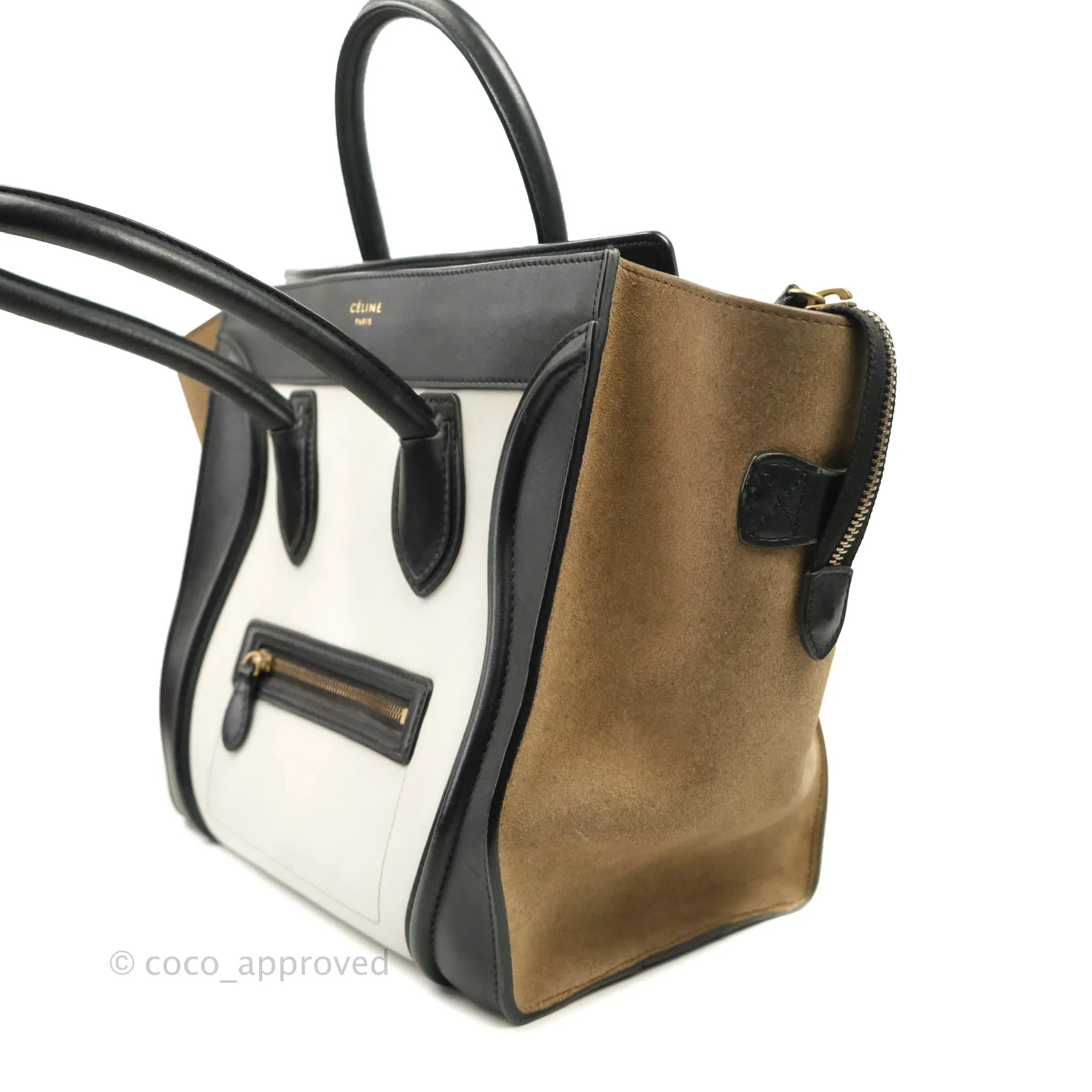 Celine Mini Luggage Bag Black/White/Brown Calfskin