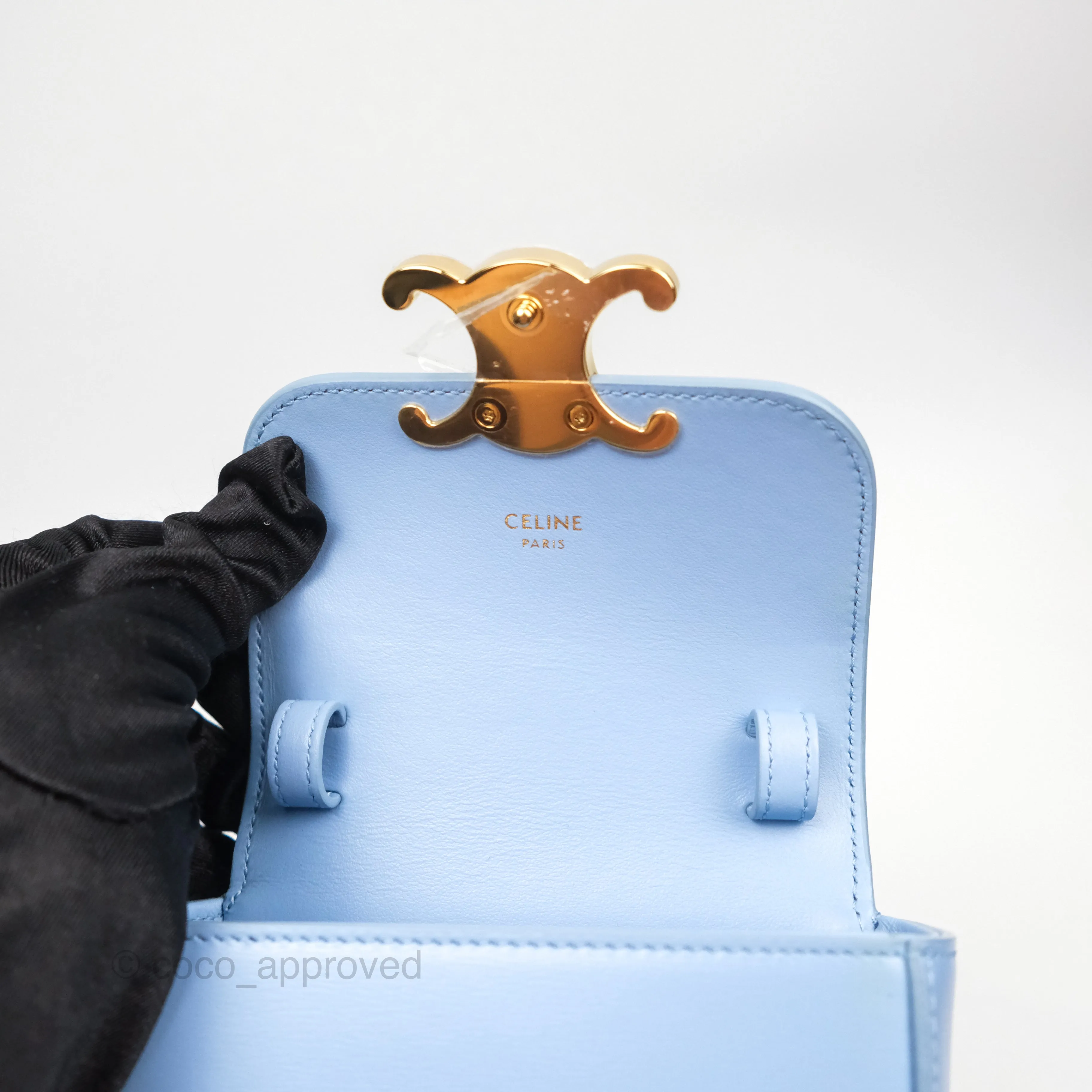 Celine Mini Triomphe Shiny Calfskin Light Blue