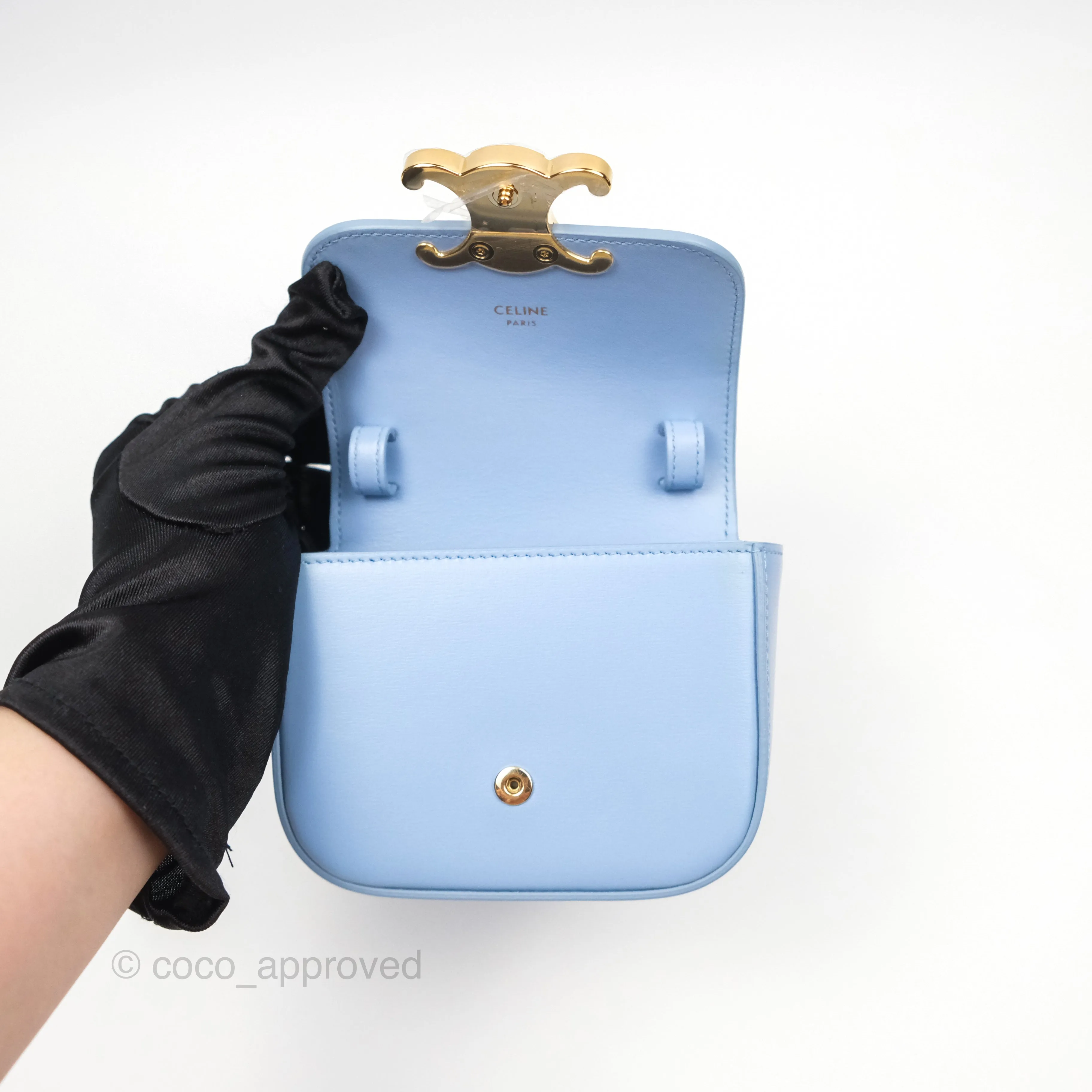 Celine Mini Triomphe Shiny Calfskin Light Blue