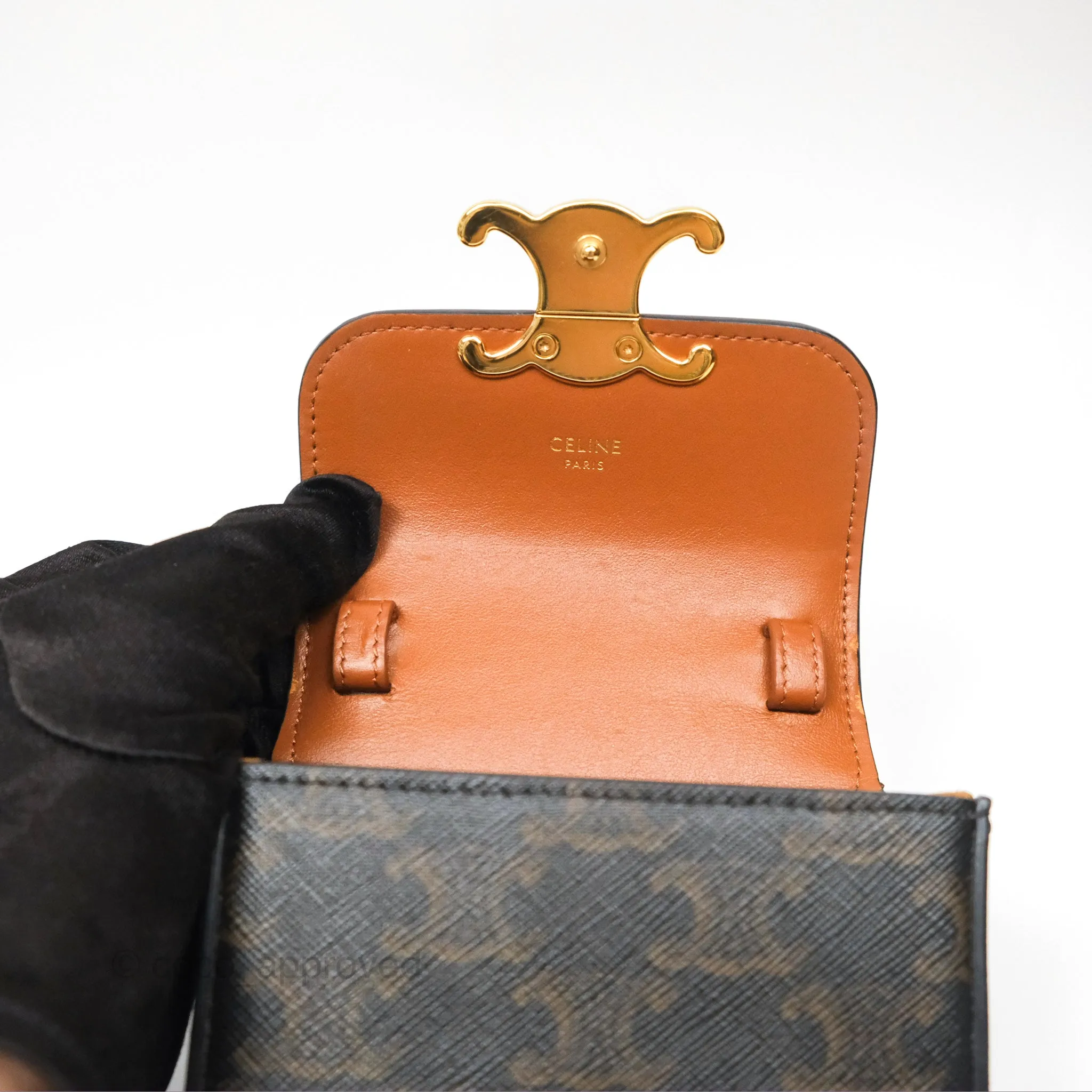 Celine Mini Triomphe Tan Canvas Calfskin
