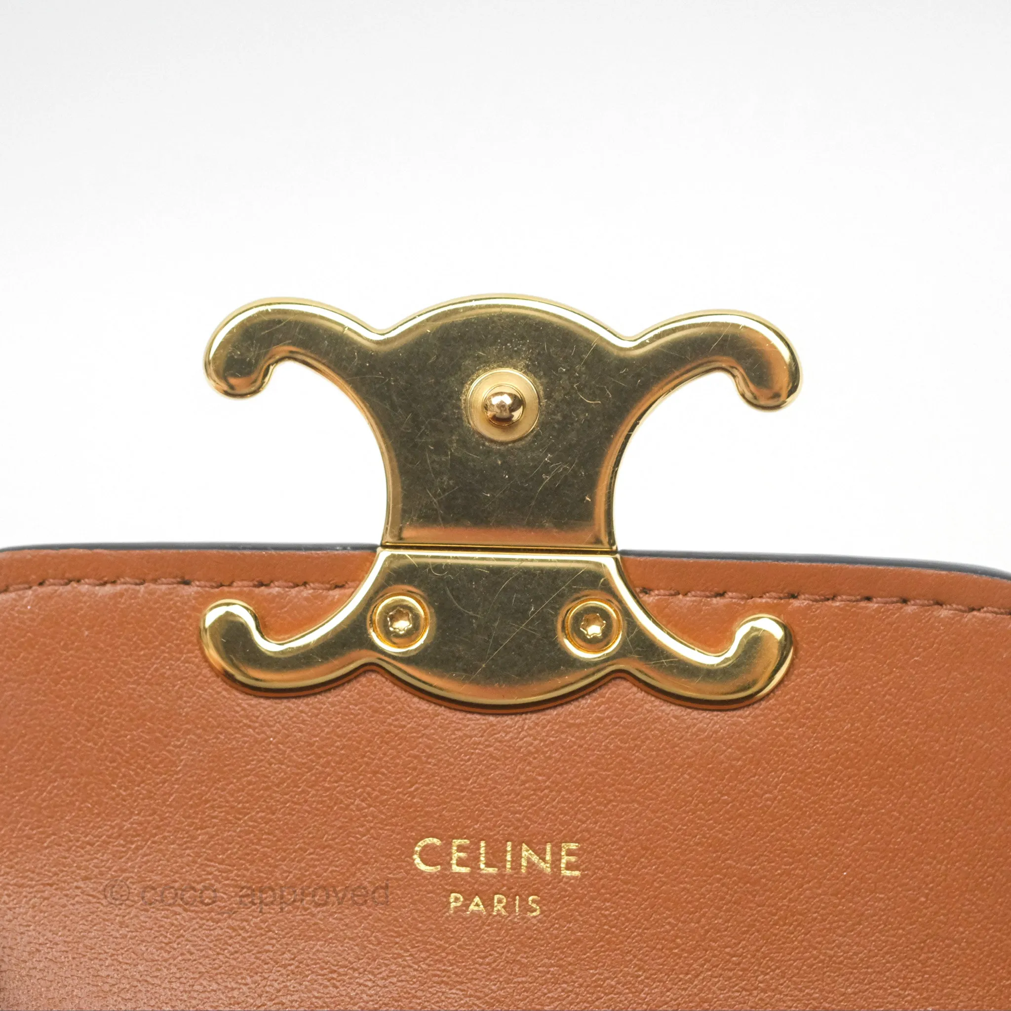 Celine Mini Triomphe Tan Canvas Calfskin