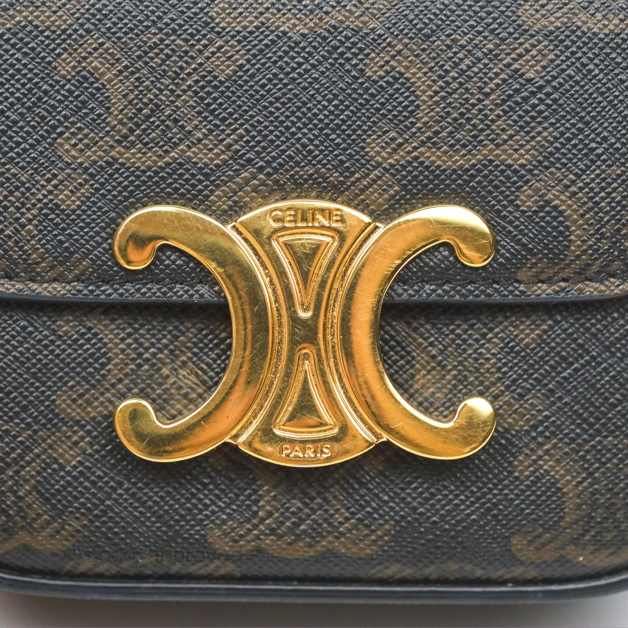 Celine Mini Triomphe Tan Canvas Calfskin