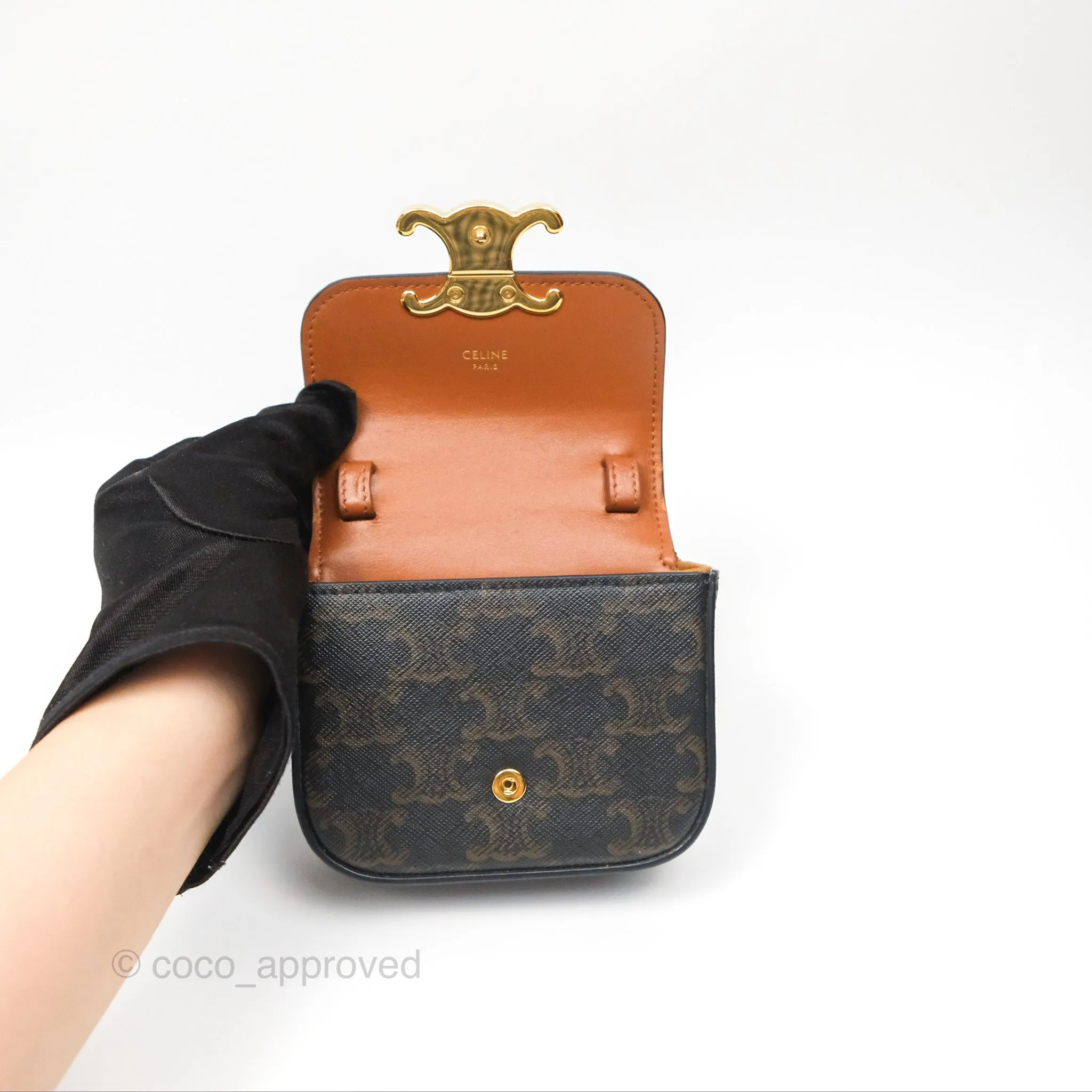 Celine Mini Triomphe Tan Canvas Calfskin