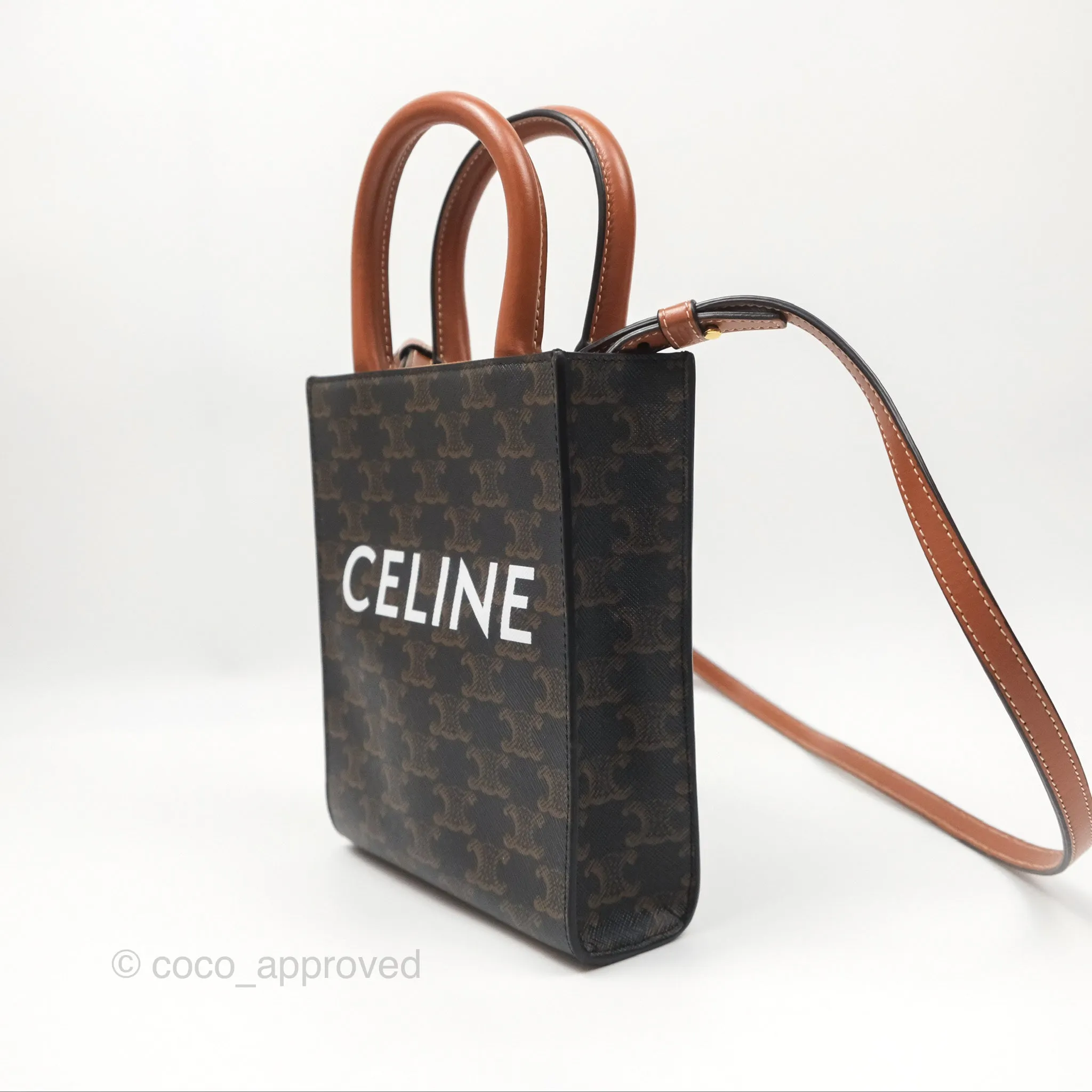 Celine Mini Vertical Cabas Bag Triomphe Canvas Tan