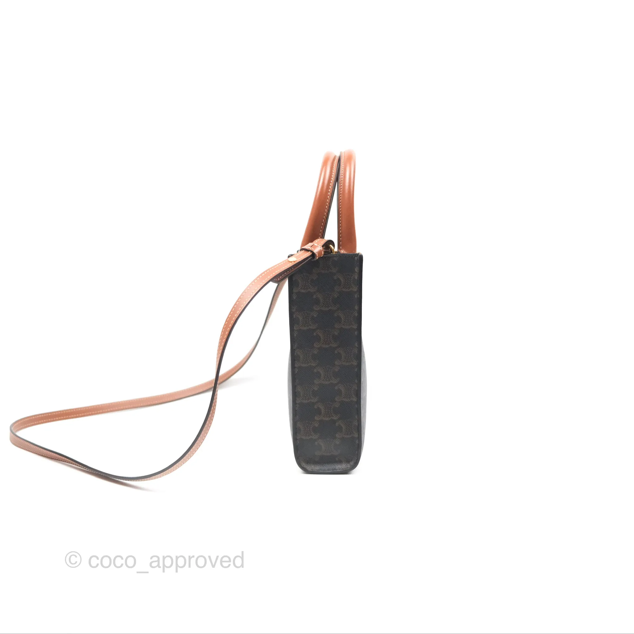 Celine Mini Vertical Cabas Bag Triomphe Canvas Tan