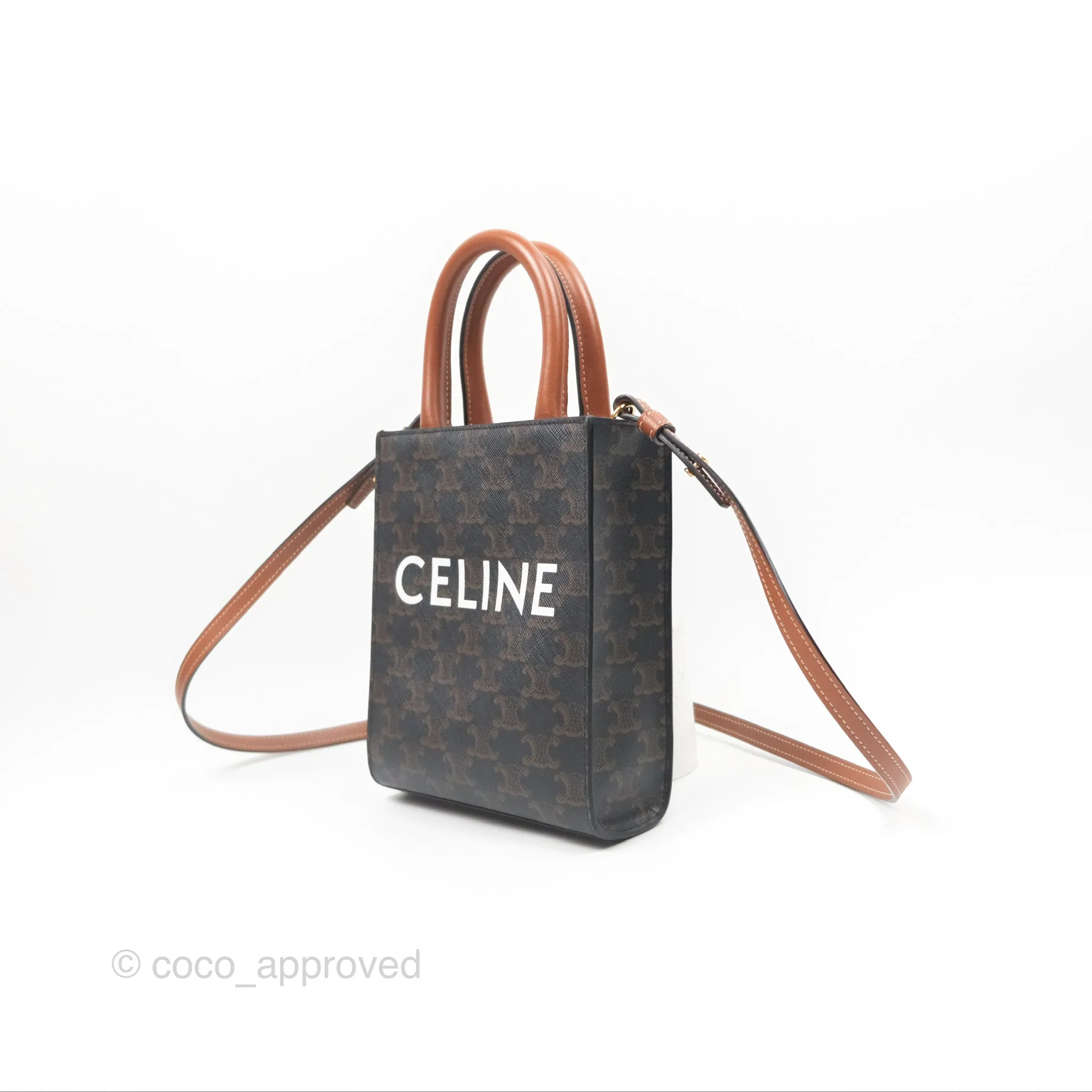 Celine Mini Vertical Cabas Bag Triomphe Canvas Tan