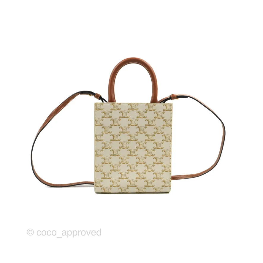 Celine Mini Vertical Cabas Bag Triomphe Canvas White