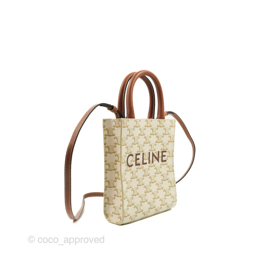 Celine Mini Vertical Cabas Bag Triomphe Canvas White