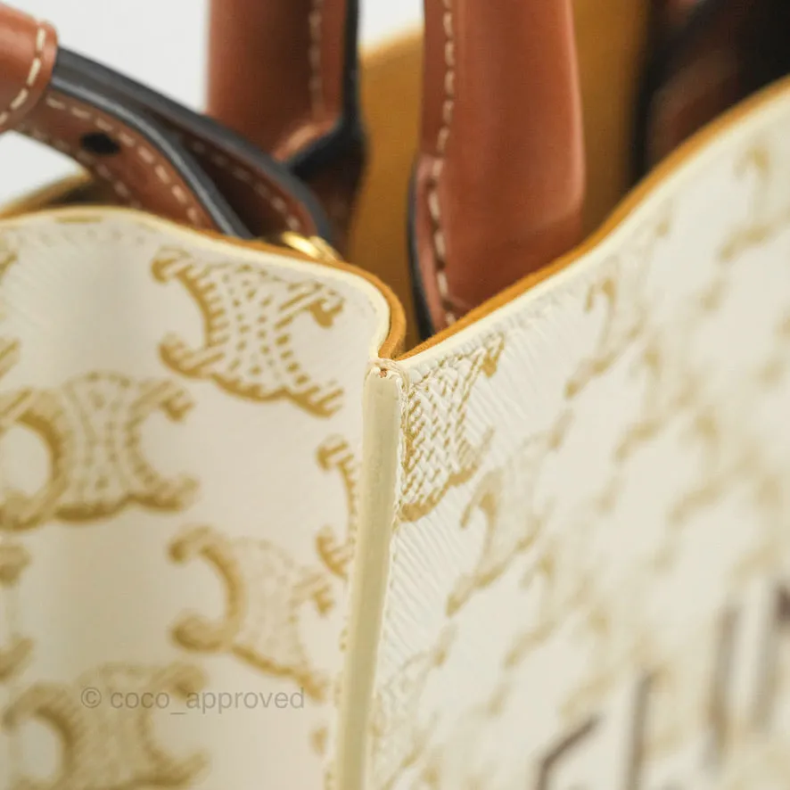 Celine Mini Vertical Cabas Bag Triomphe Canvas White