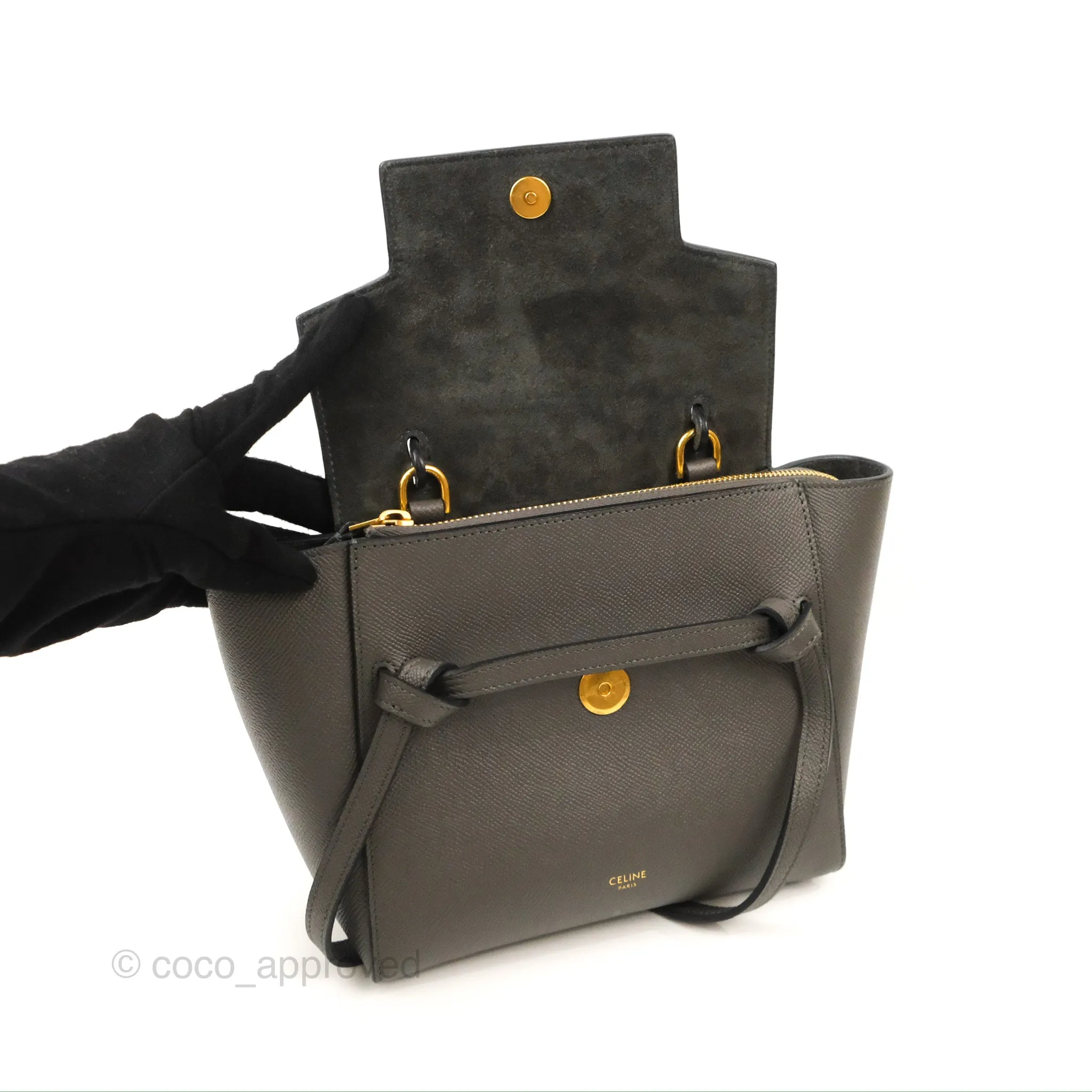Celine Nano Belt Bag Grey Grained Calfskin Gold Hardware