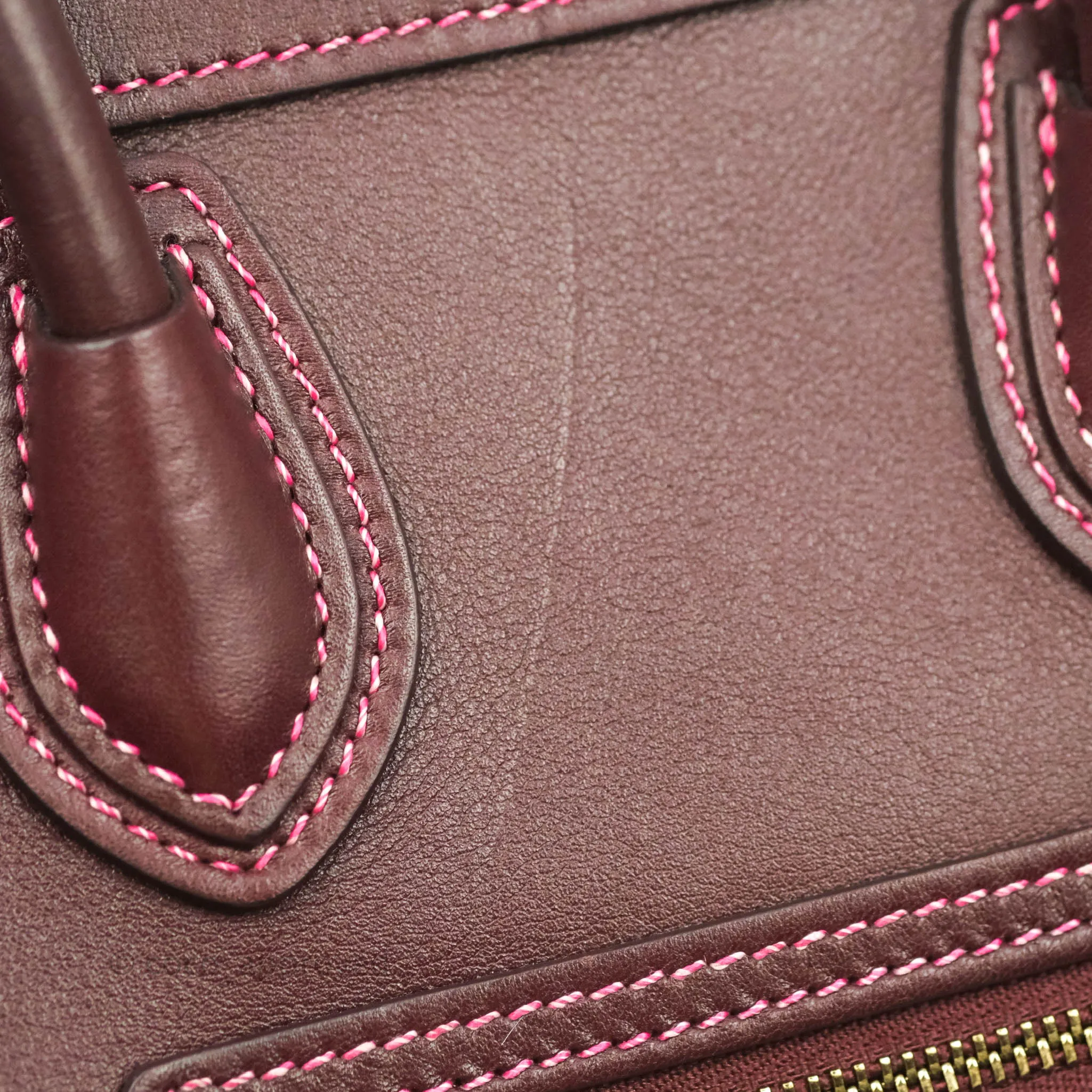 Celine Nano Luggage Bag Burgundy Gold Hardware