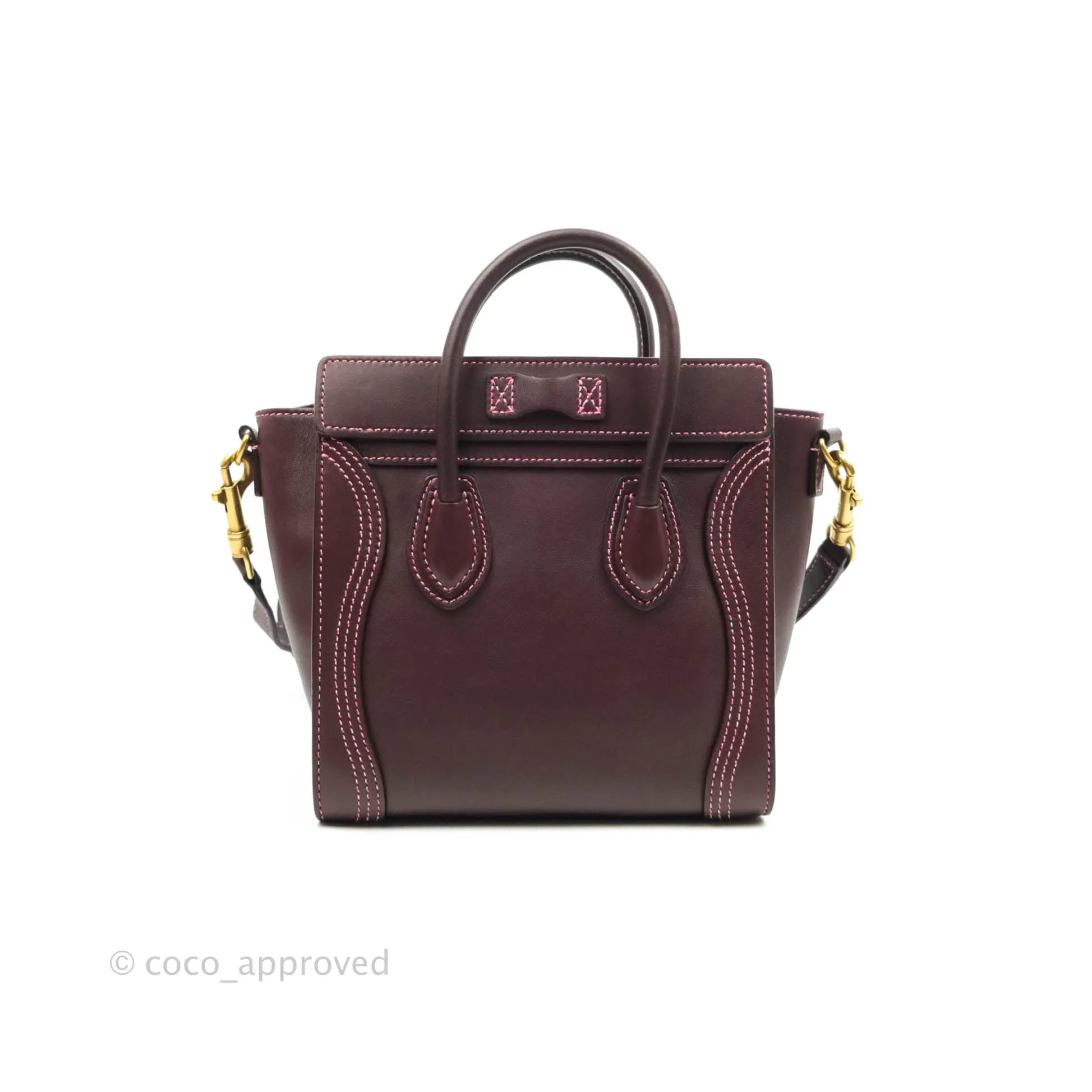 Celine Nano Luggage Bag Burgundy Gold Hardware