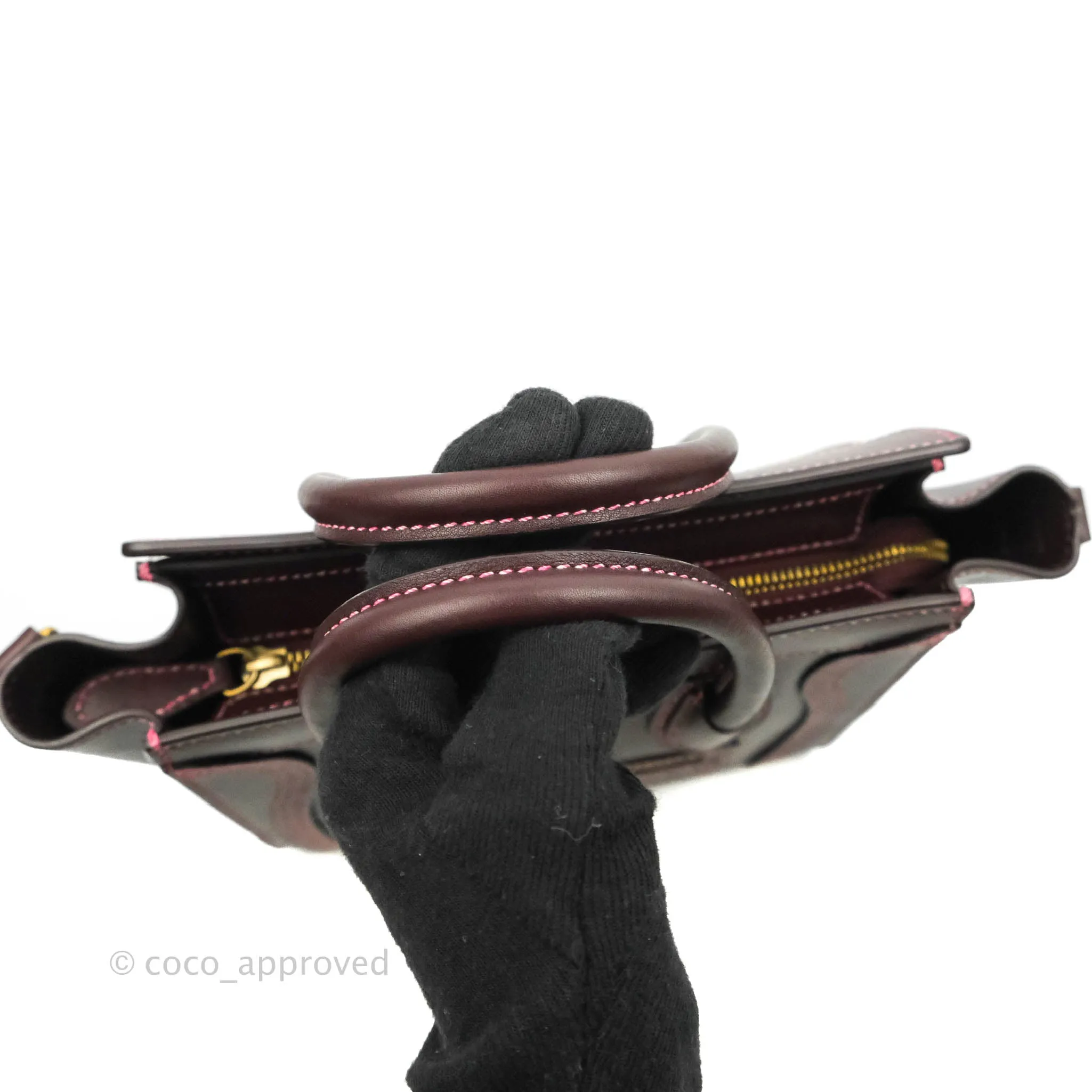 Celine Nano Luggage Bag Burgundy Gold Hardware
