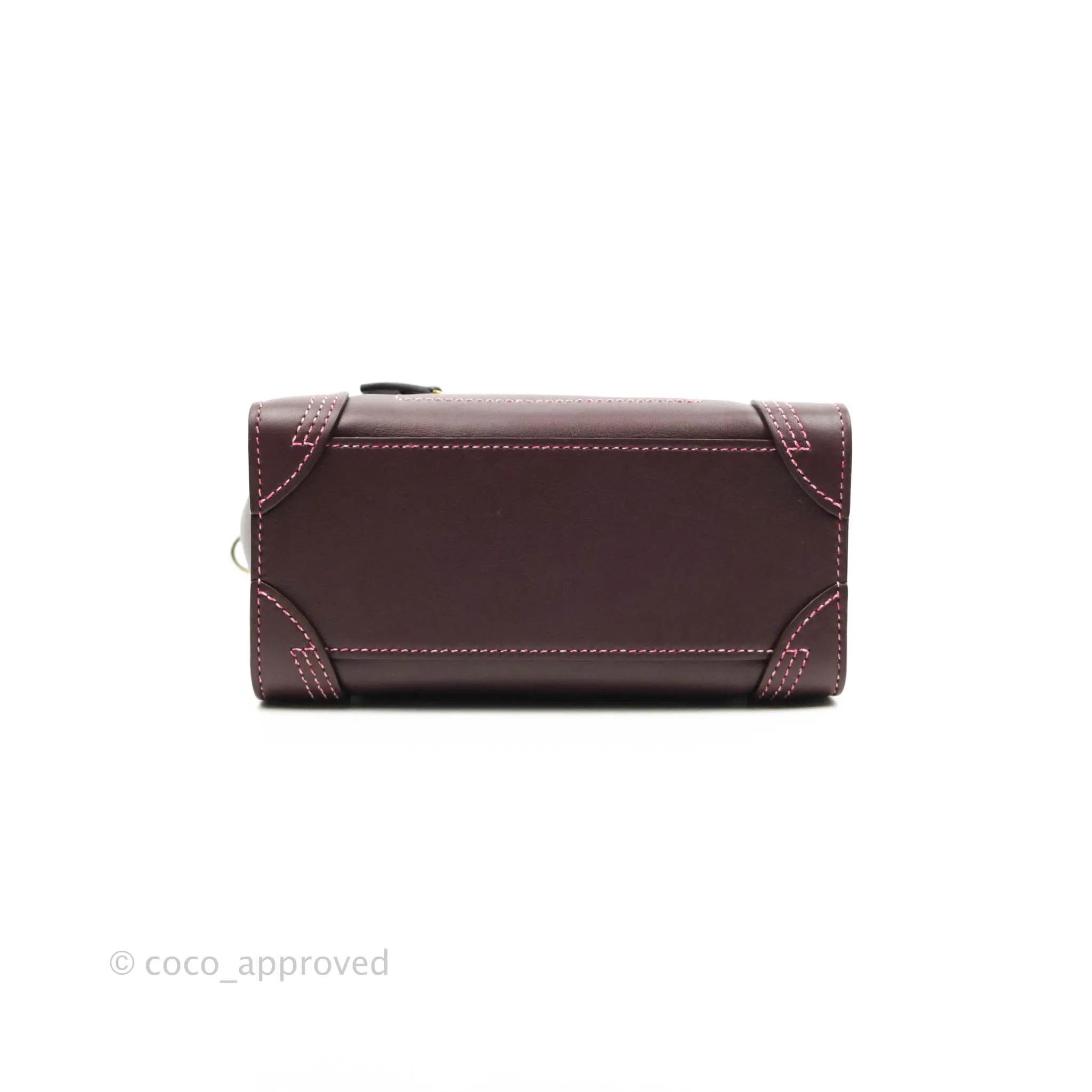 Celine Nano Luggage Bag Burgundy Gold Hardware