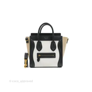 Celine Nano Luggage Bag Tricolour Dune/White/Black Grained Calfskin