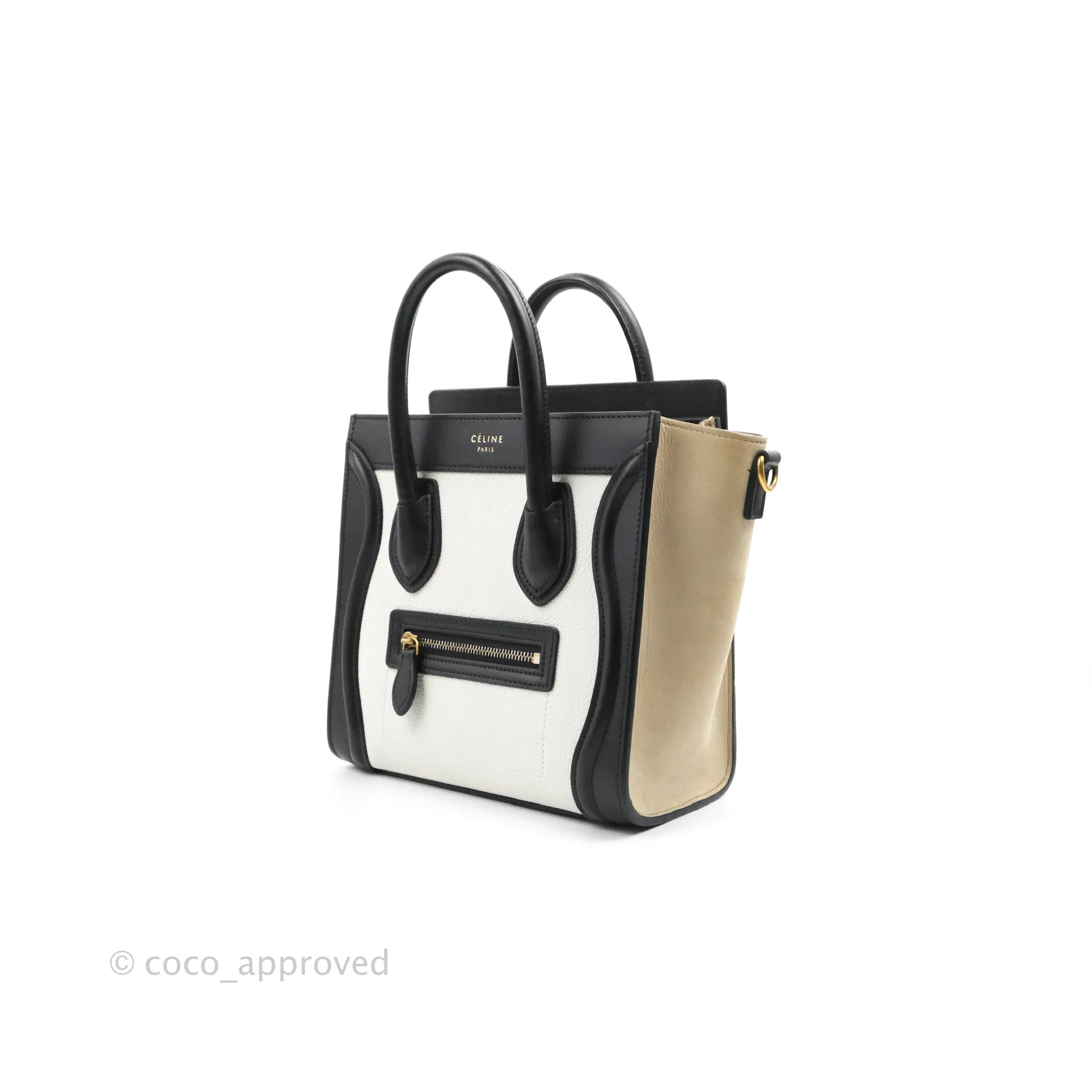 Celine Nano Luggage Bag Tricolour Dune/White/Black Grained Calfskin