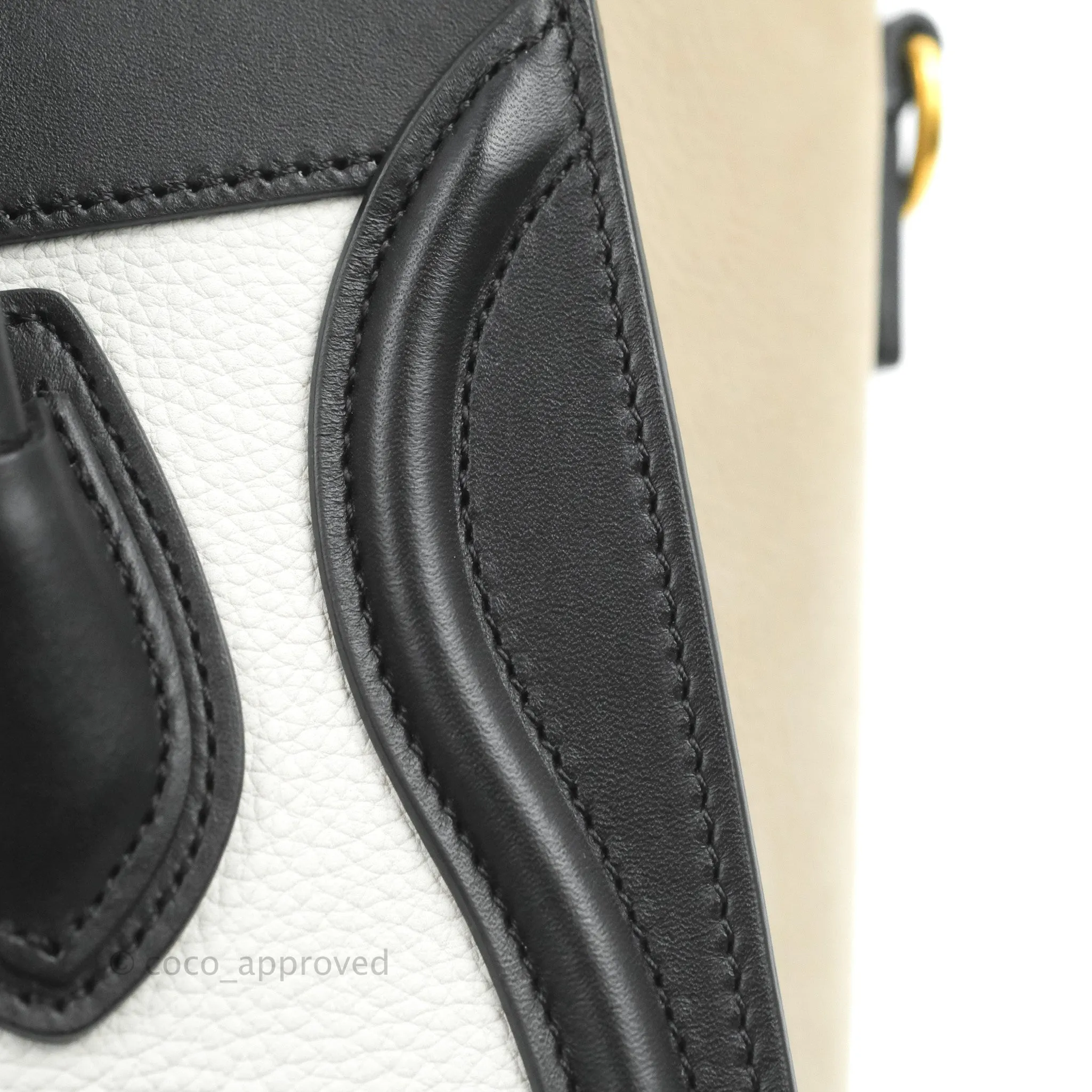 Celine Nano Luggage Bag Tricolour Dune/White/Black Grained Calfskin