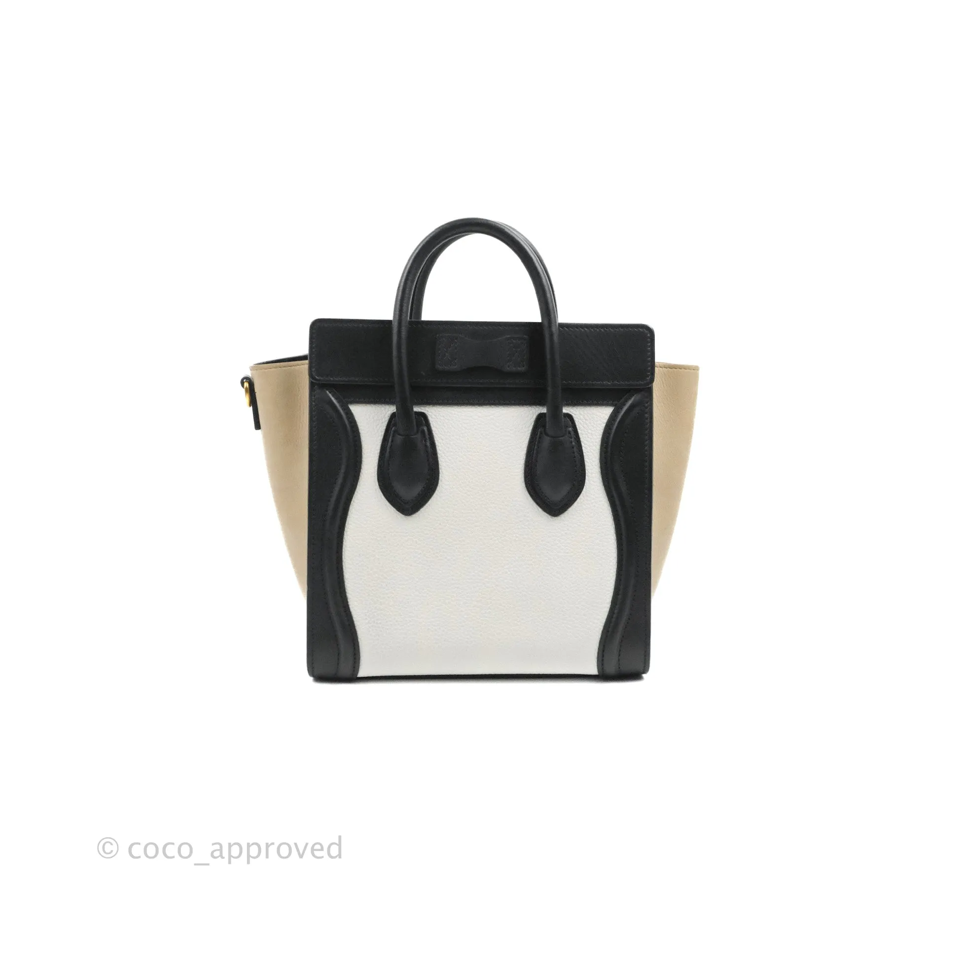 Celine Nano Luggage Bag Tricolour Dune/White/Black Grained Calfskin