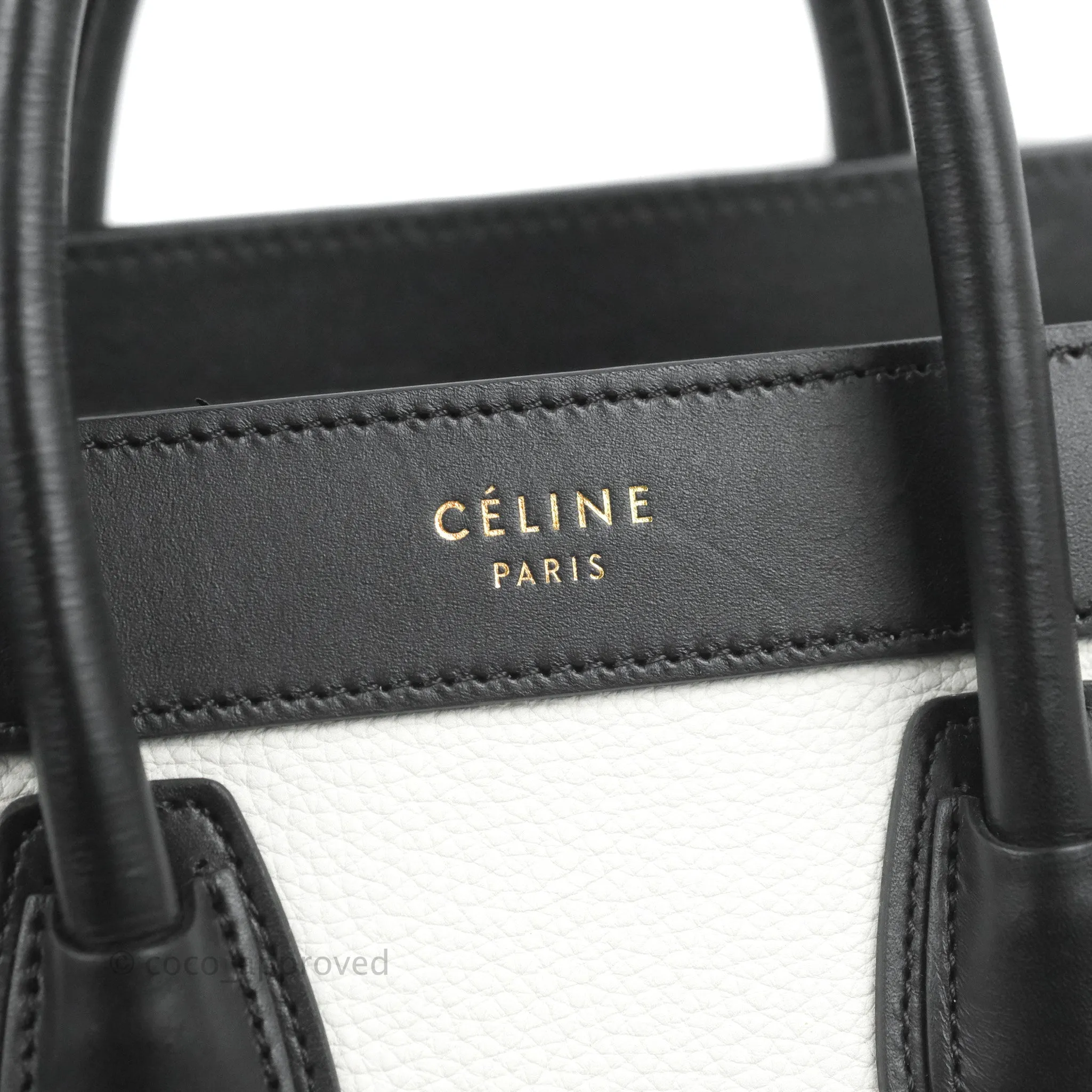 Celine Nano Luggage Bag Tricolour Dune/White/Black Grained Calfskin