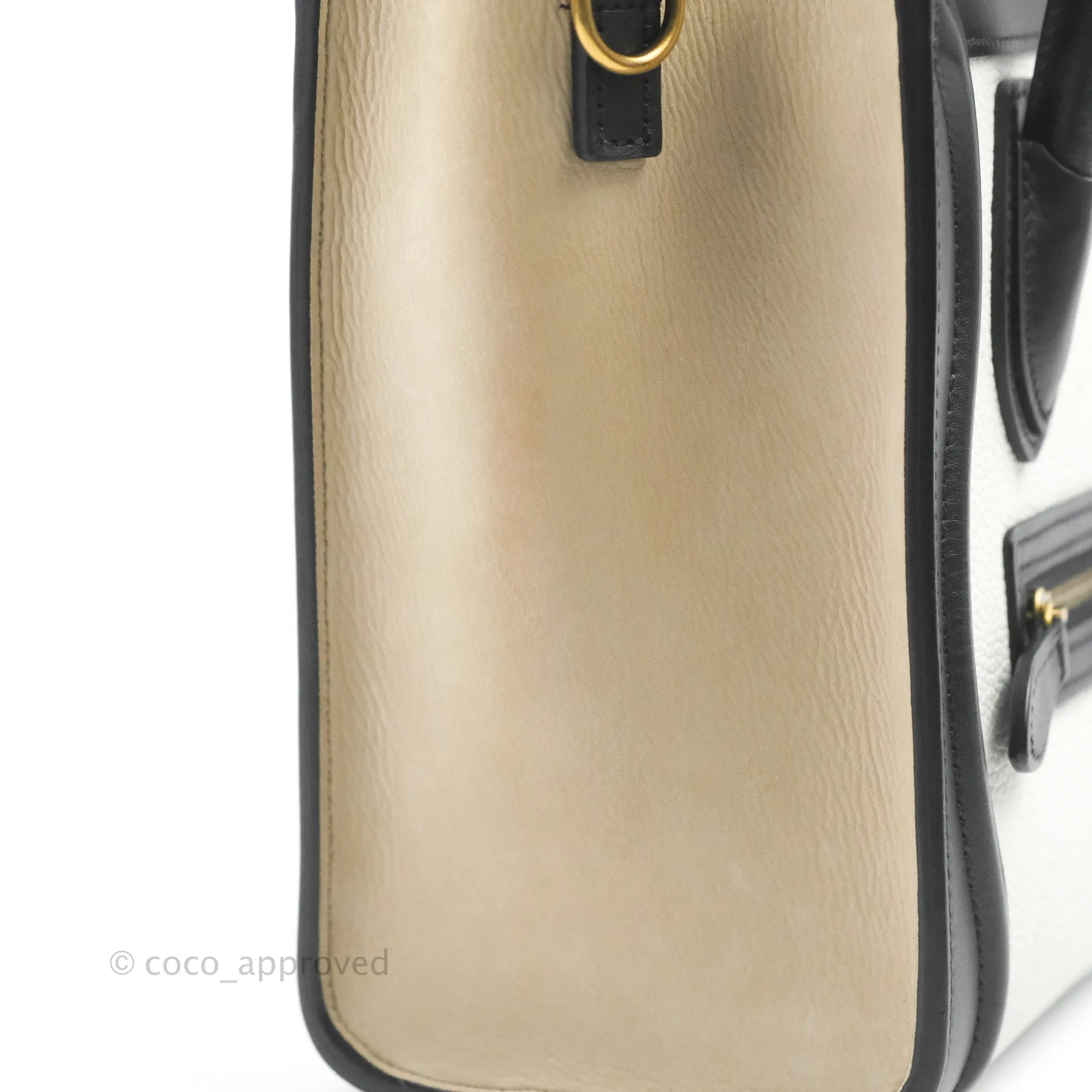 Celine Nano Luggage Bag Tricolour Dune/White/Black Grained Calfskin