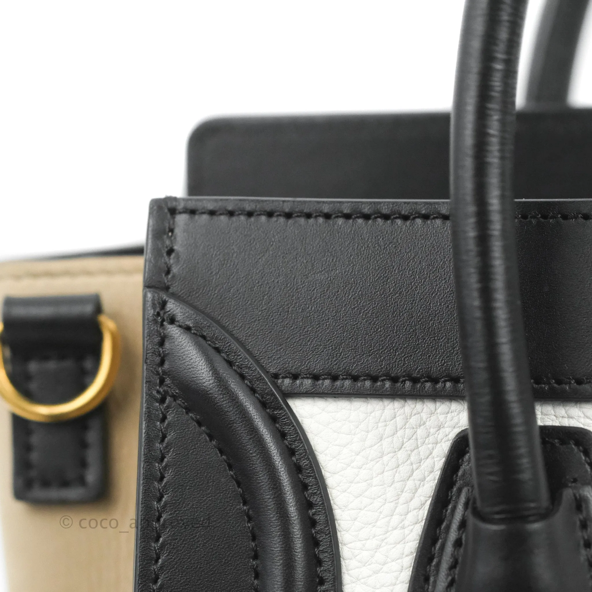 Celine Nano Luggage Bag Tricolour Dune/White/Black Grained Calfskin