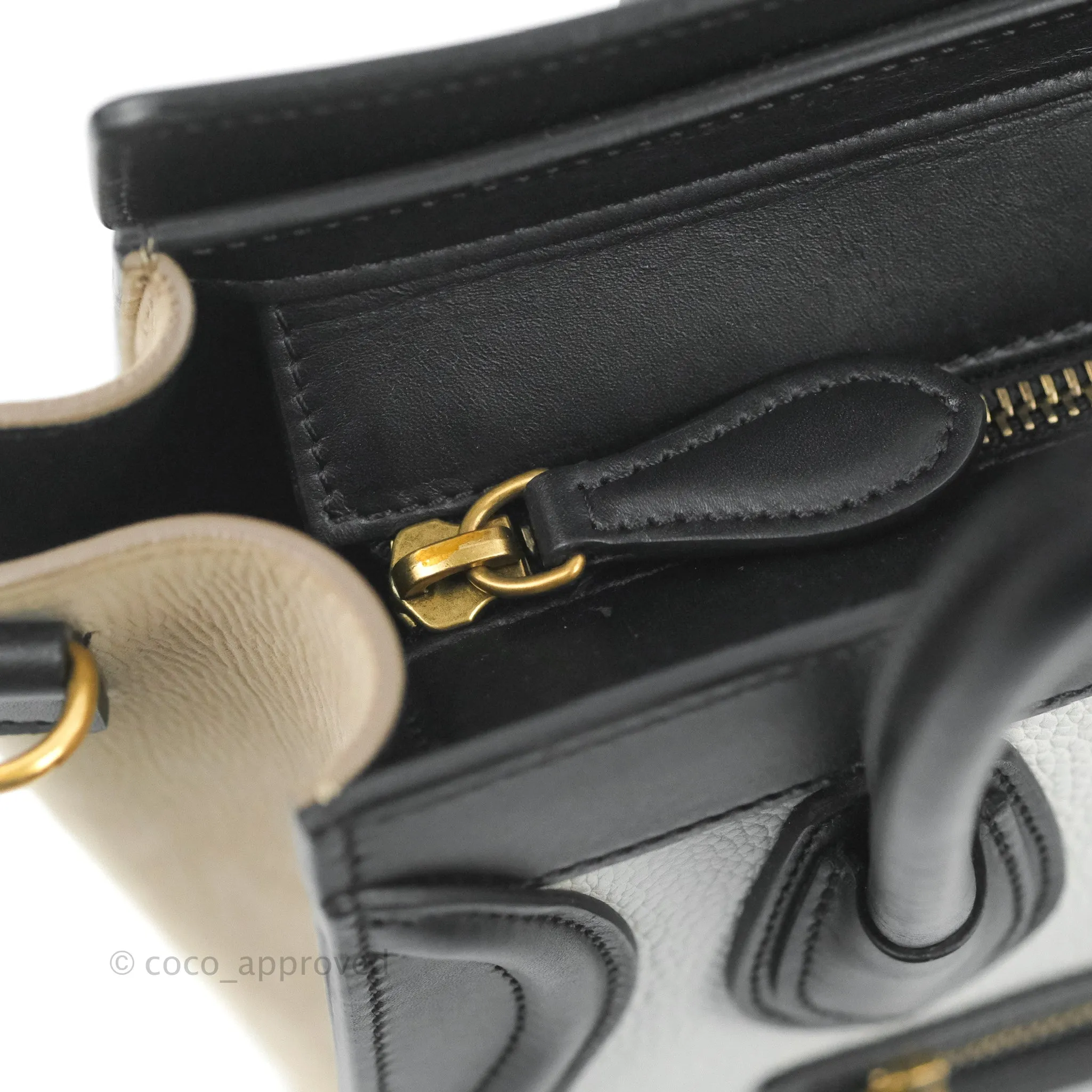Celine Nano Luggage Bag Tricolour Dune/White/Black Grained Calfskin