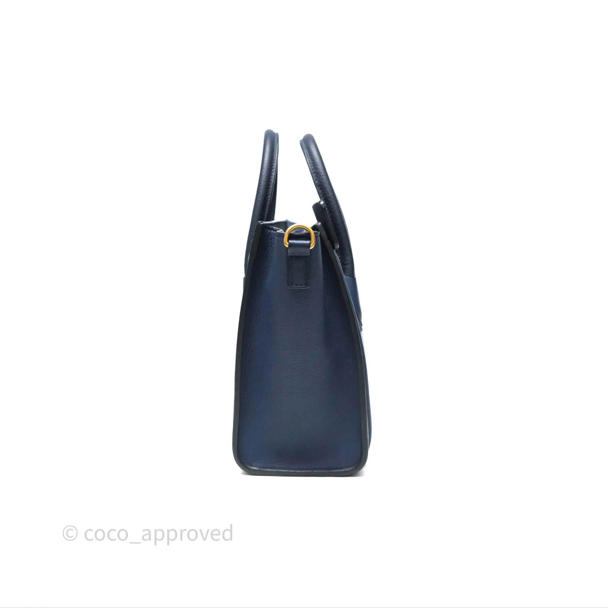 Celine Nano Luggage Handbag Navy Grained Calfskin Gold Hardware
