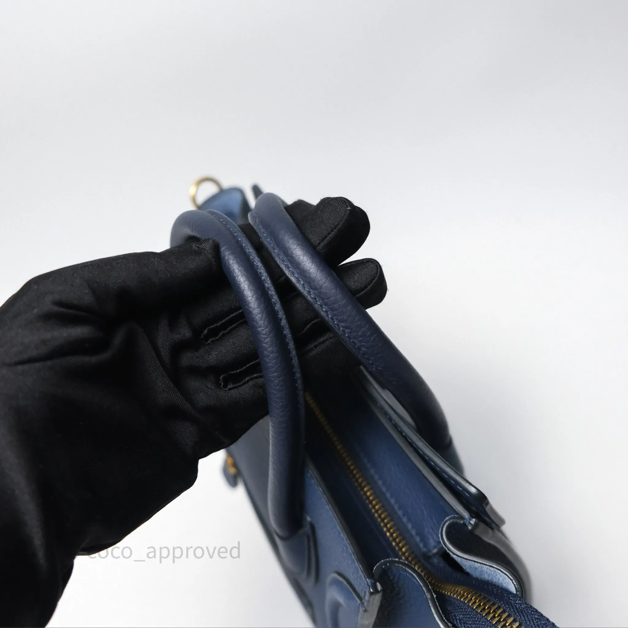 Celine Nano Luggage Handbag Navy Grained Calfskin Gold Hardware