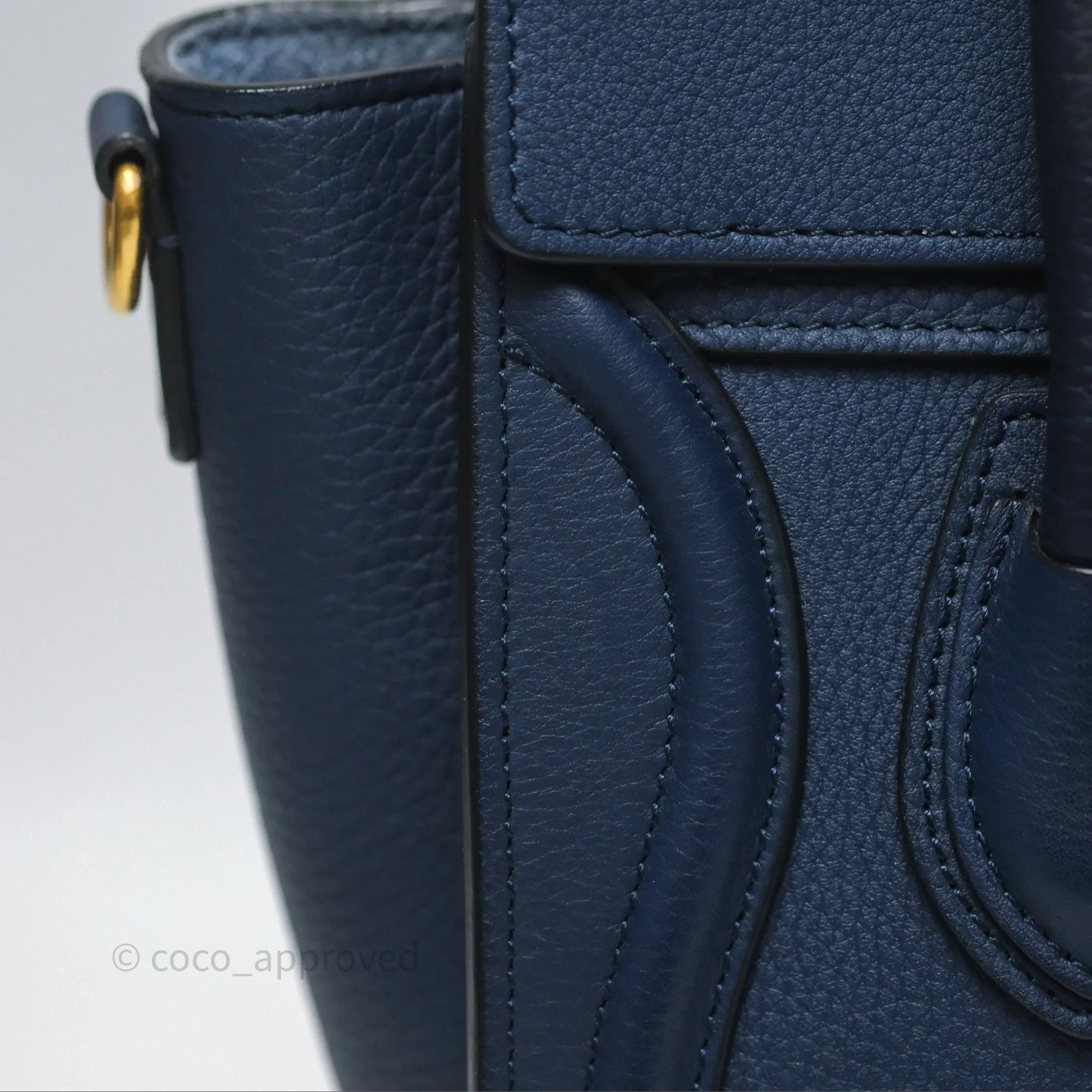 Celine Nano Luggage Handbag Navy Grained Calfskin Gold Hardware