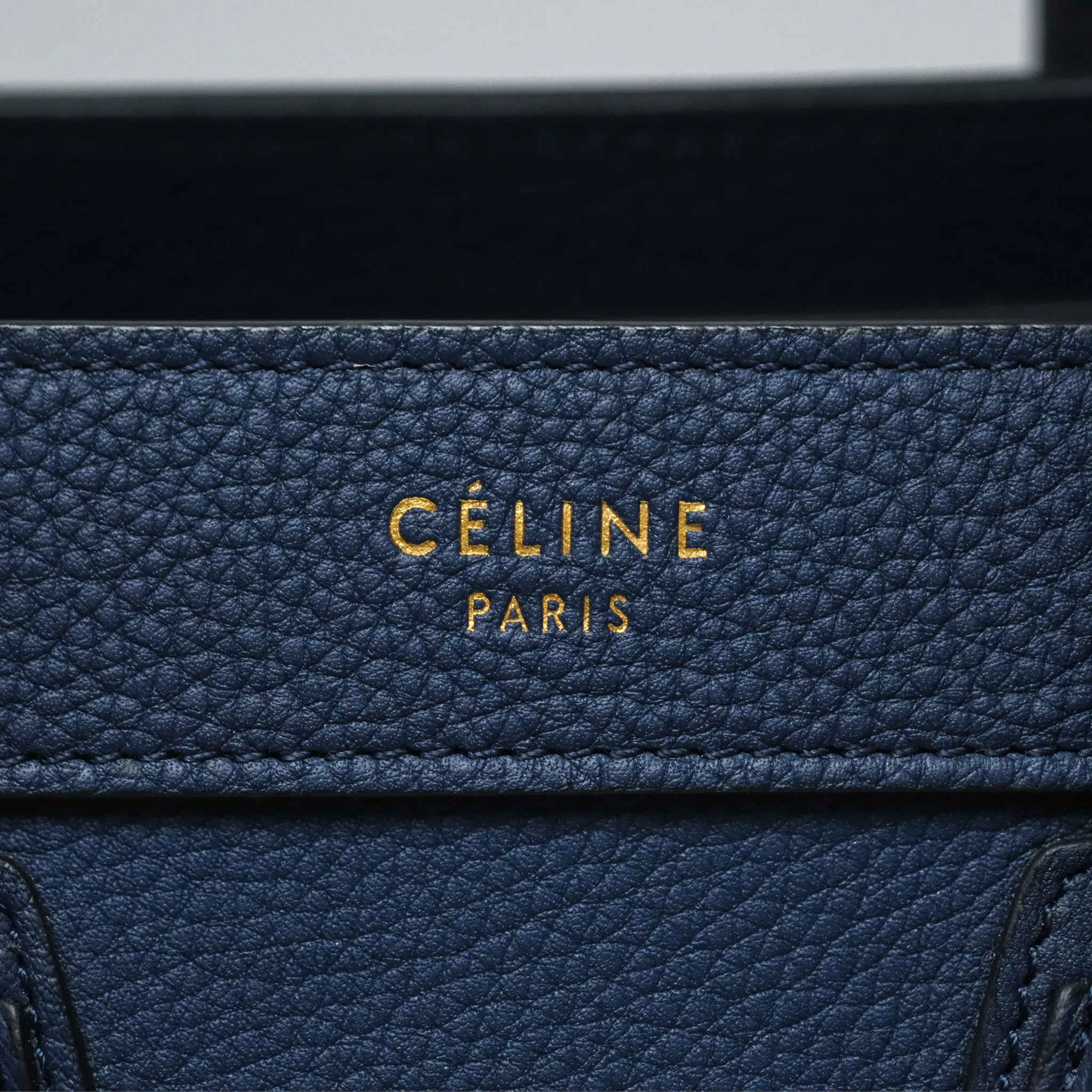 Celine Nano Luggage Handbag Navy Grained Calfskin Gold Hardware